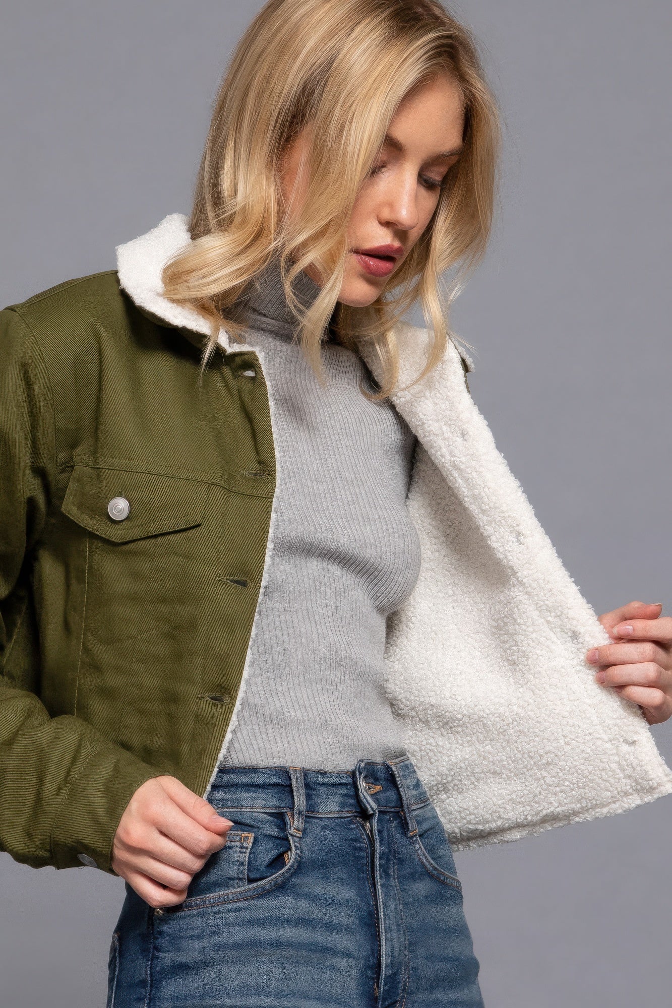 Button Closure Sherpa-lined Twill Jacket product image