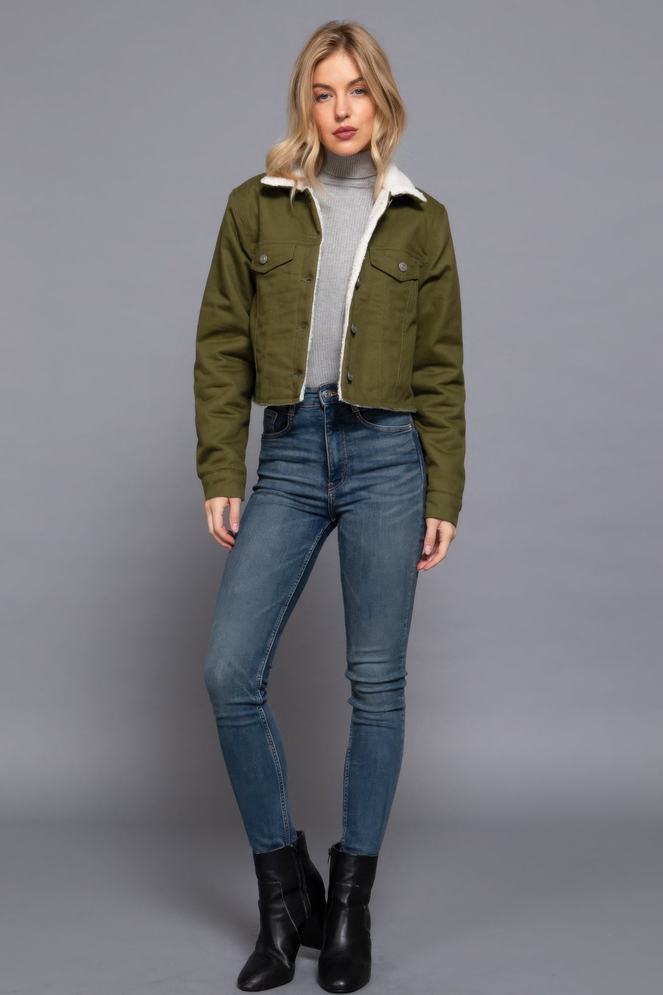 Button Closure Sherpa-lined Twill Jacket product image