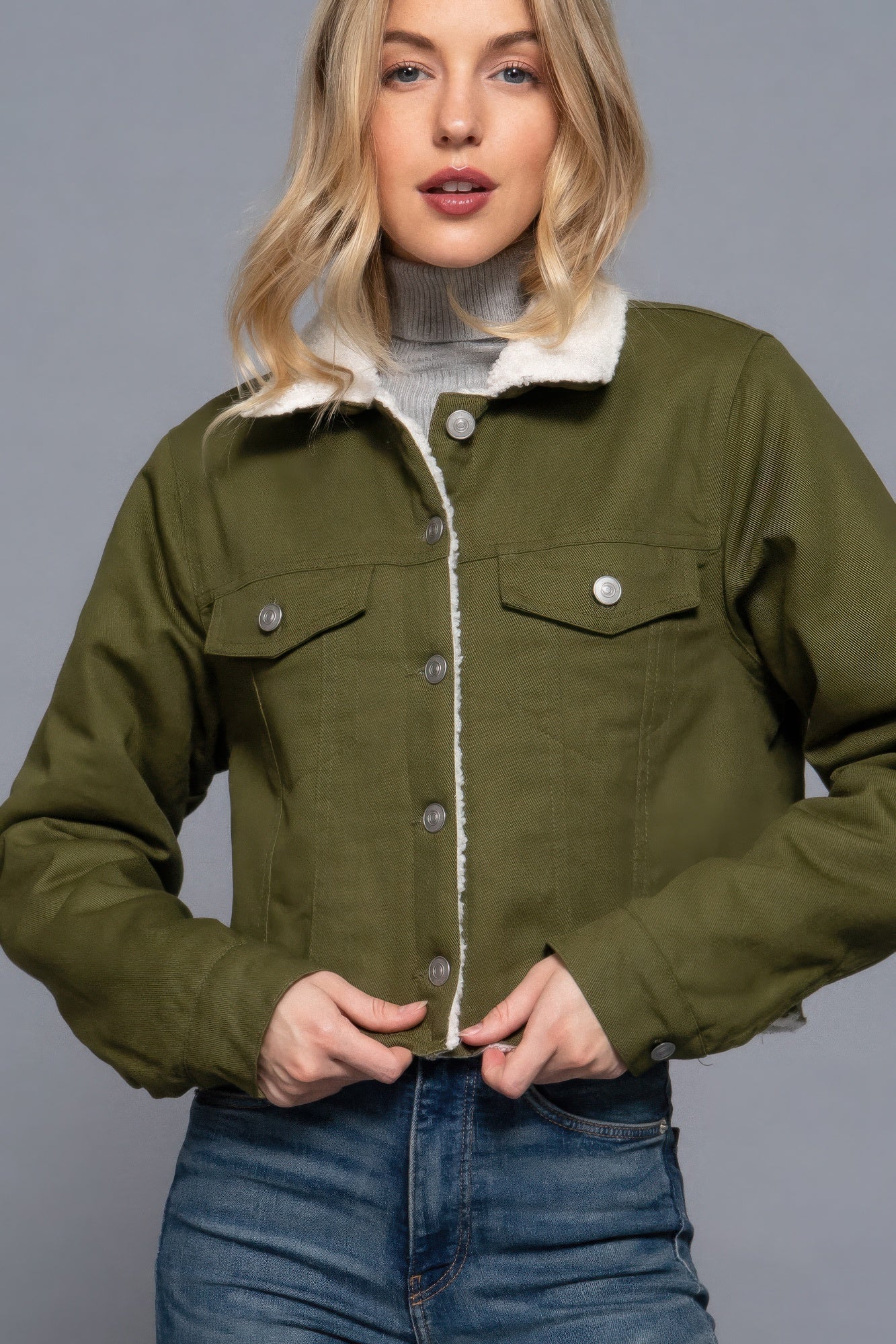 Button Closure Sherpa-lined Twill Jacket product image