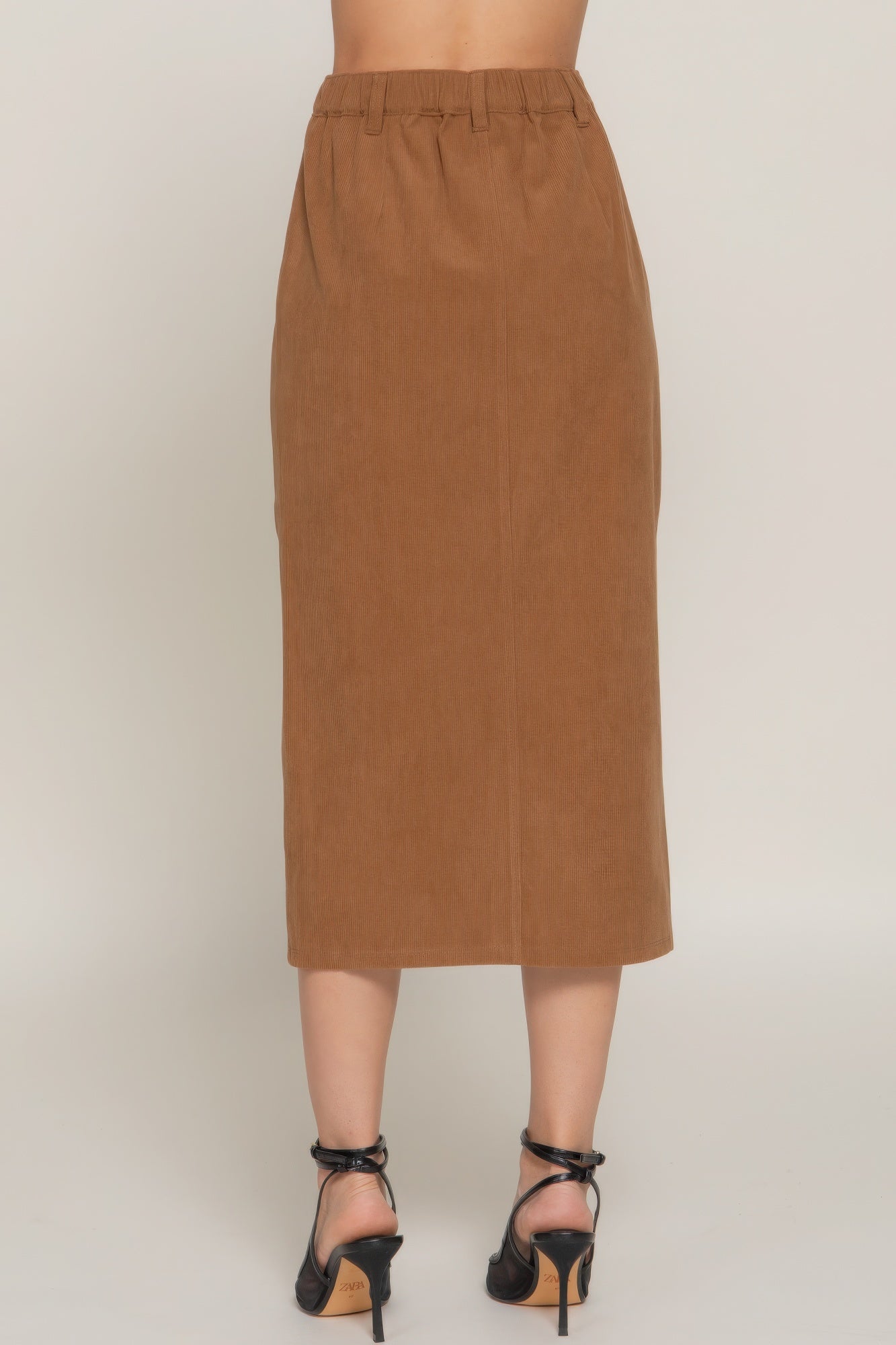 Front Open Slit Corduroy Midi Skirt product image