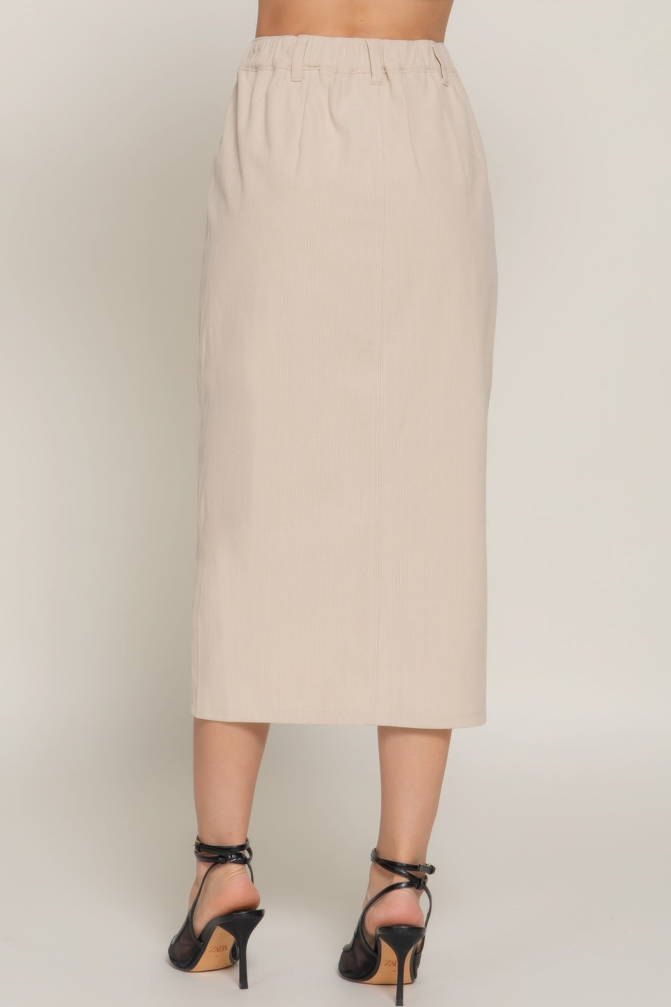 Front Open Slit Corduroy Midi Skirt product image