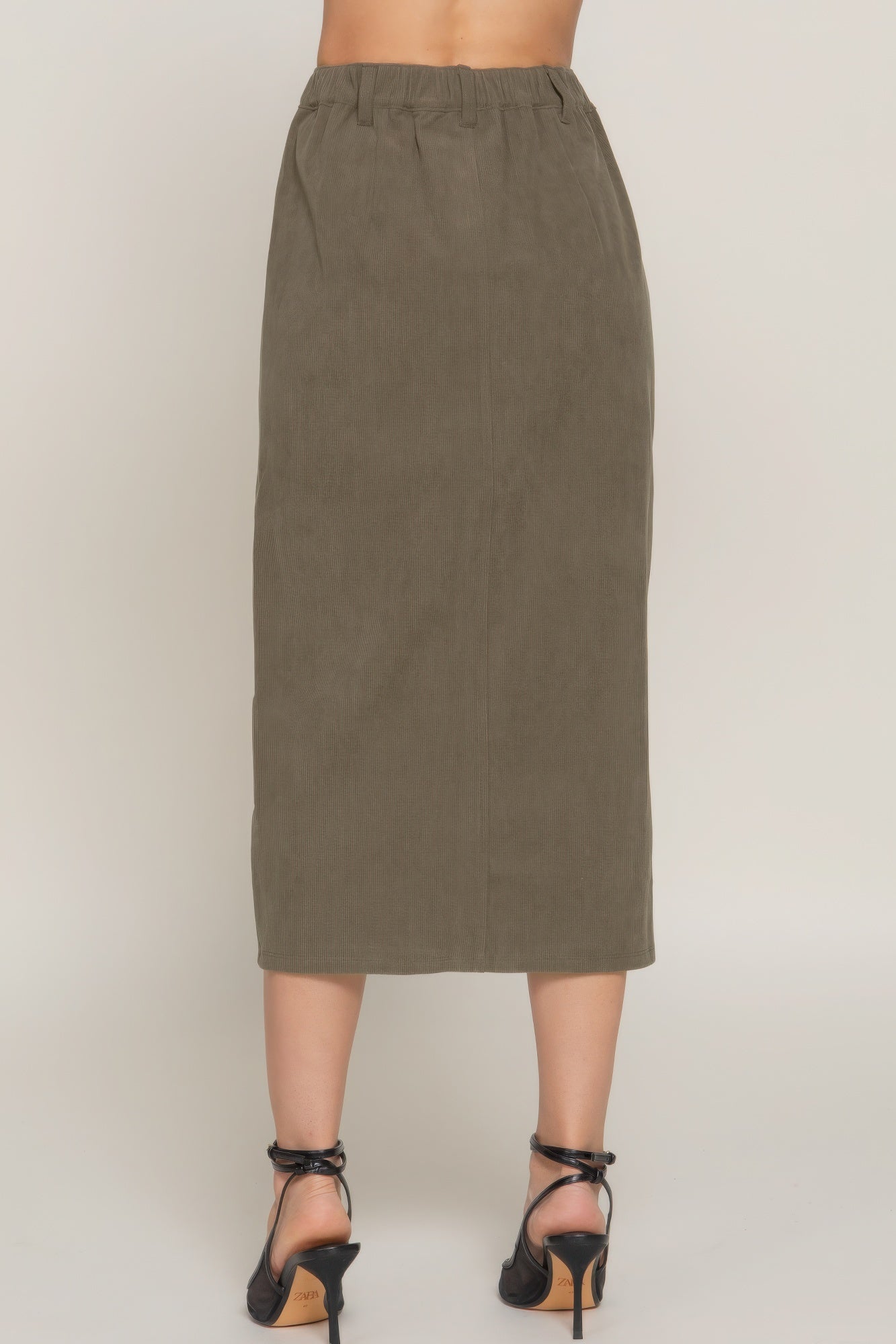 Front Open Slit Corduroy Midi Skirt product image