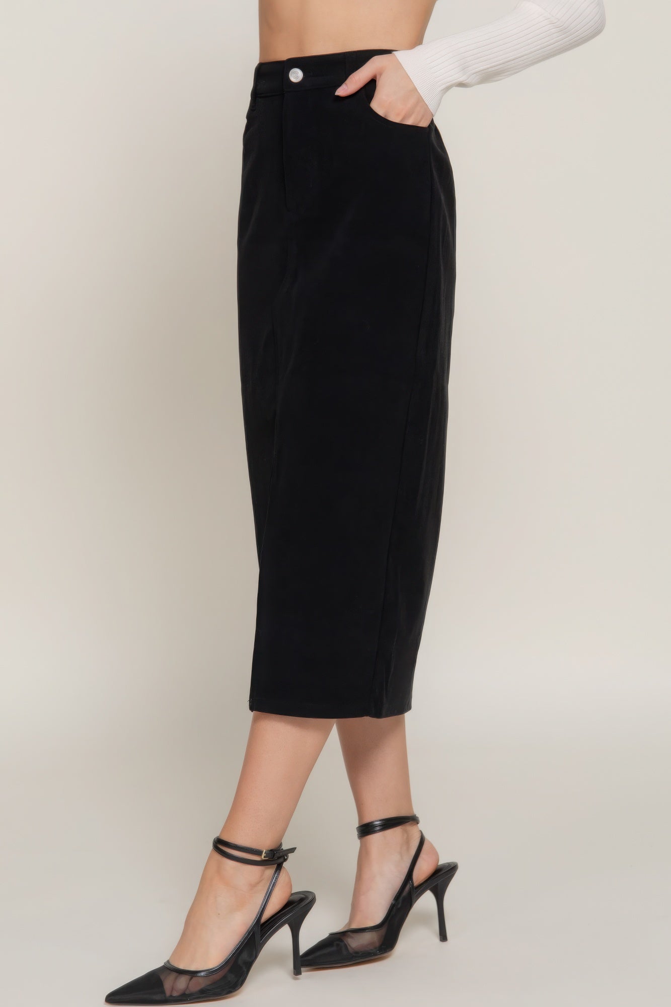 Front Open Slit Corduroy Midi Skirt product image