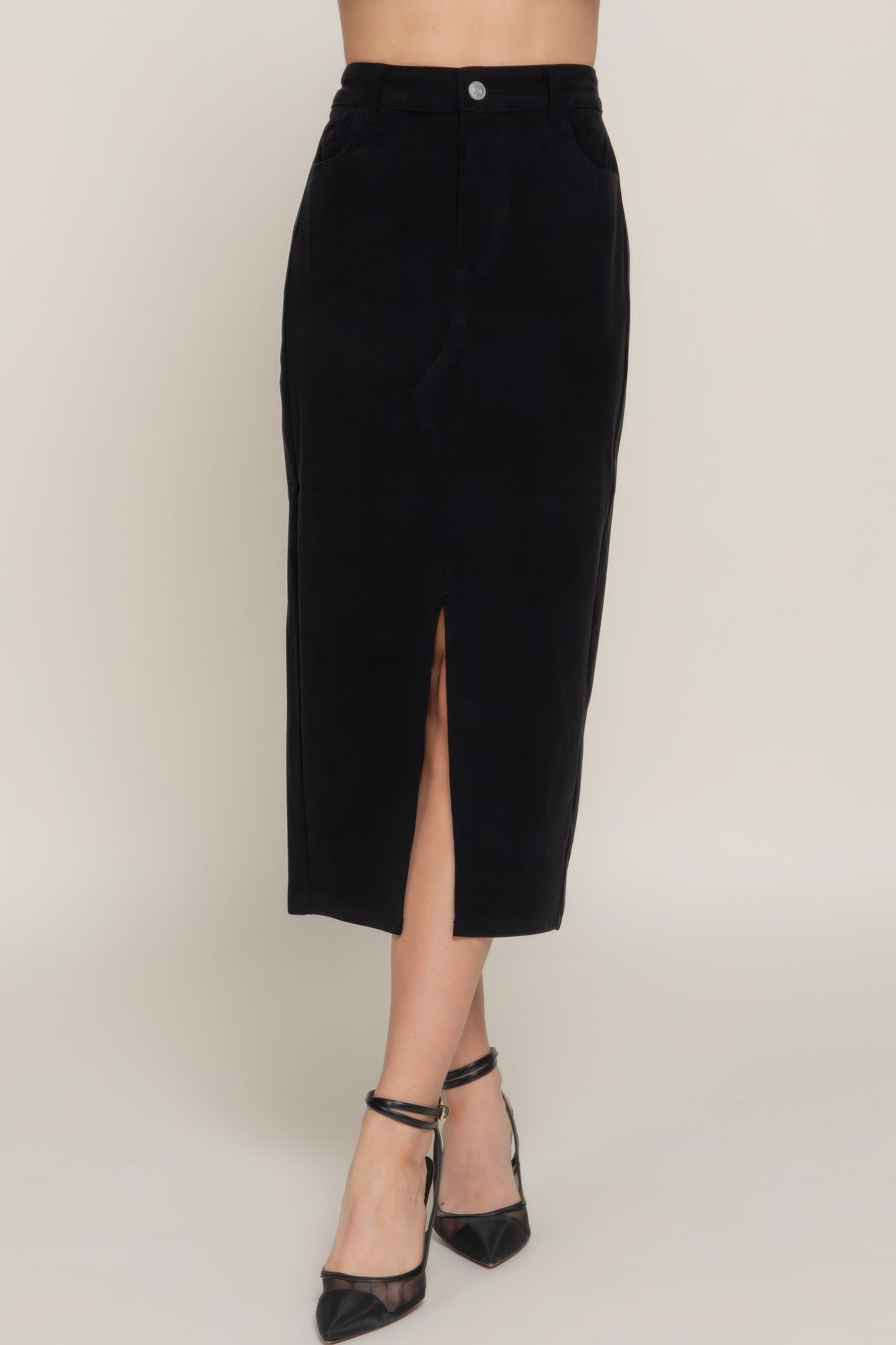 Front Open Slit Corduroy Midi Skirt product image