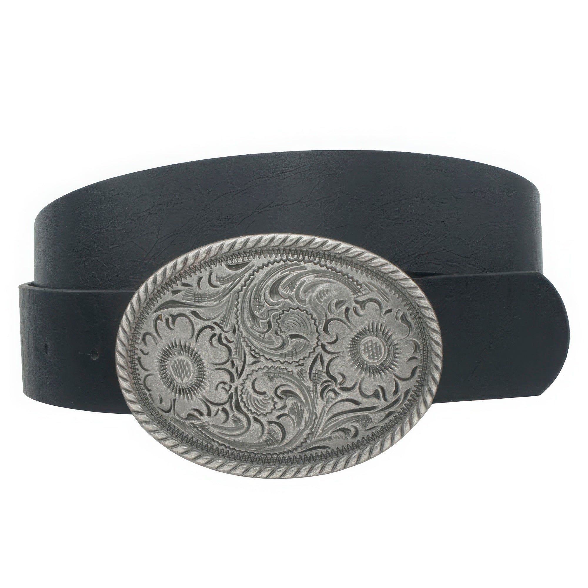 Flower Embossed Oval Buckle Vintage Strap Belt product image