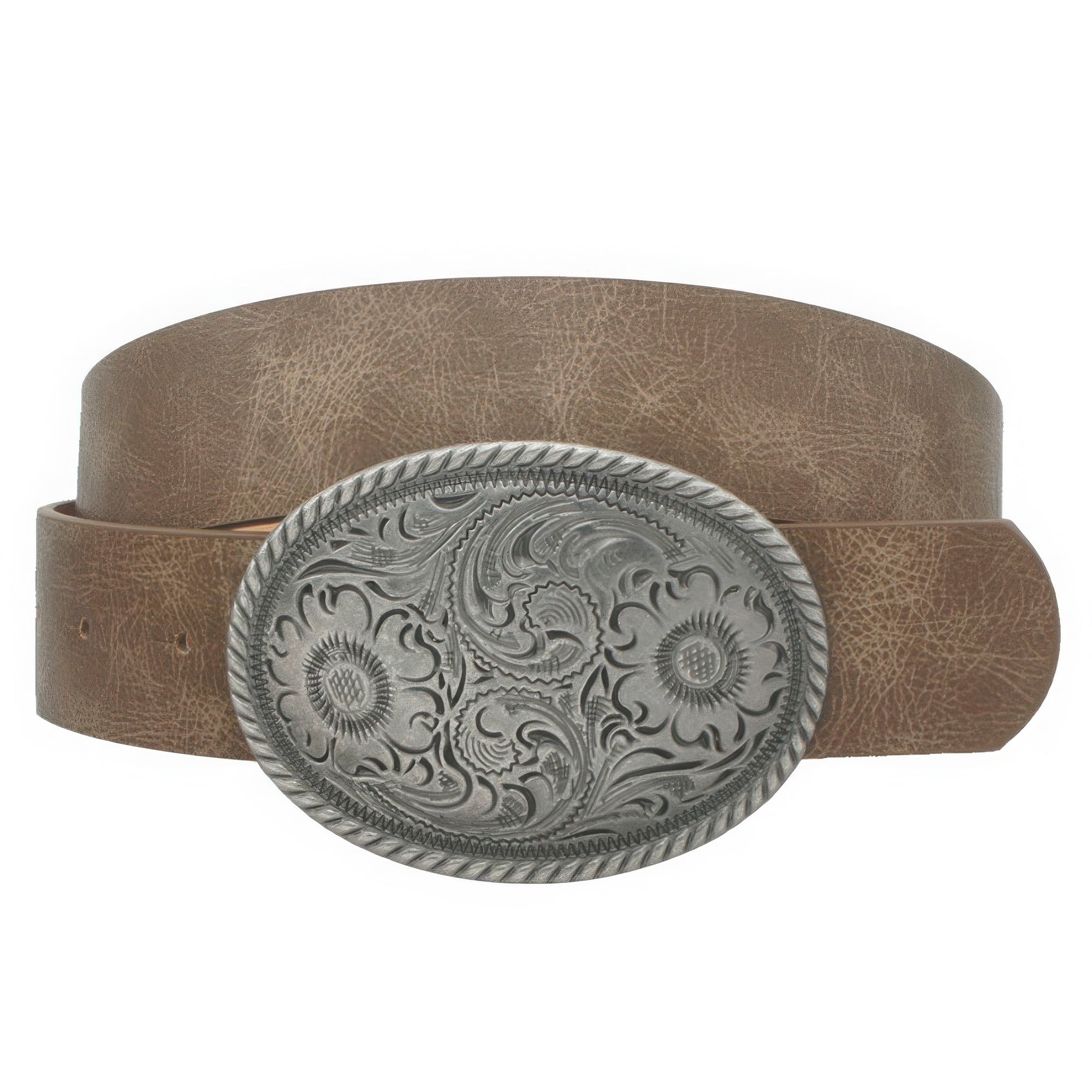 Flower Embossed Oval Buckle Vintage Strap Belt product image