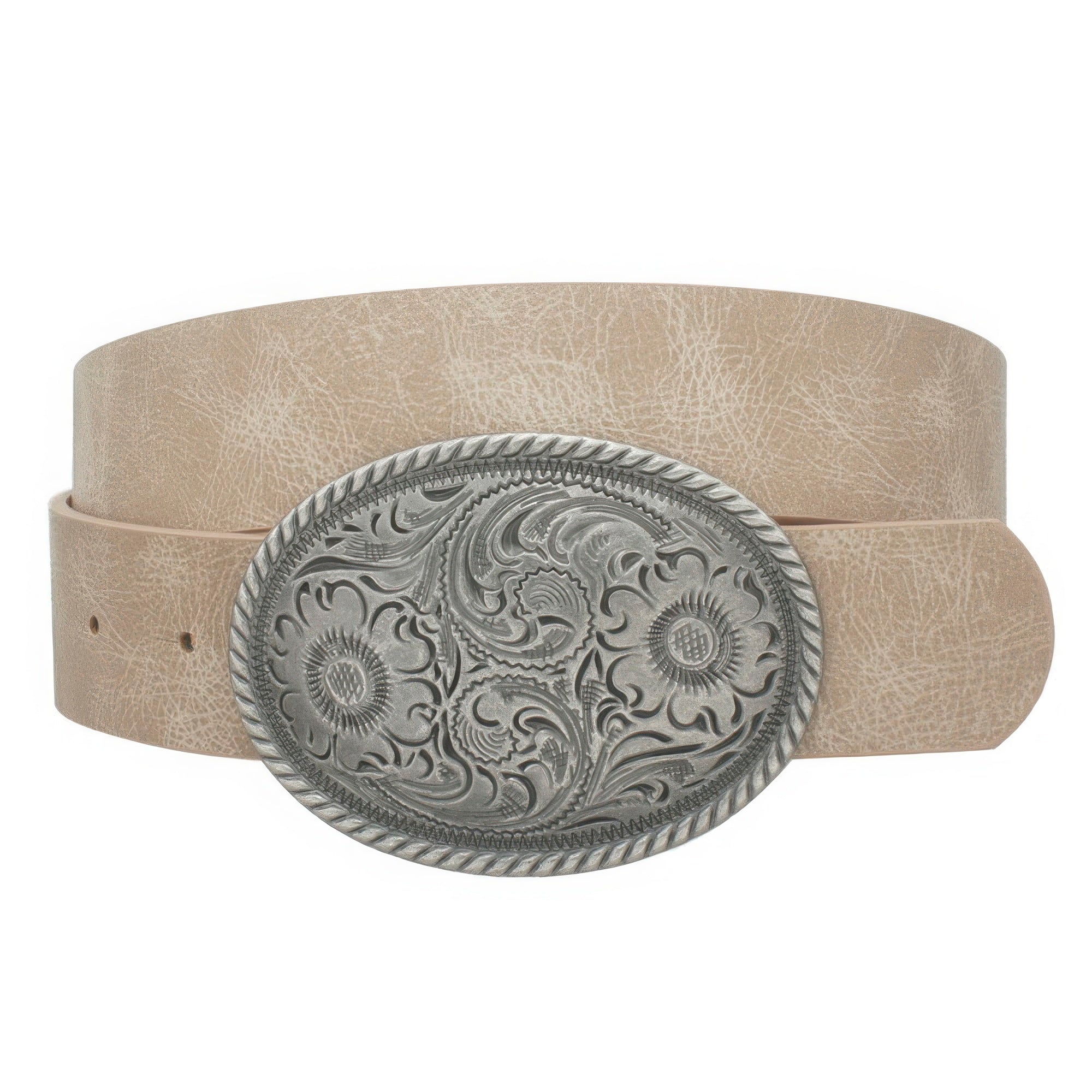 Flower Embossed Oval Buckle Vintage Strap Belt product image
