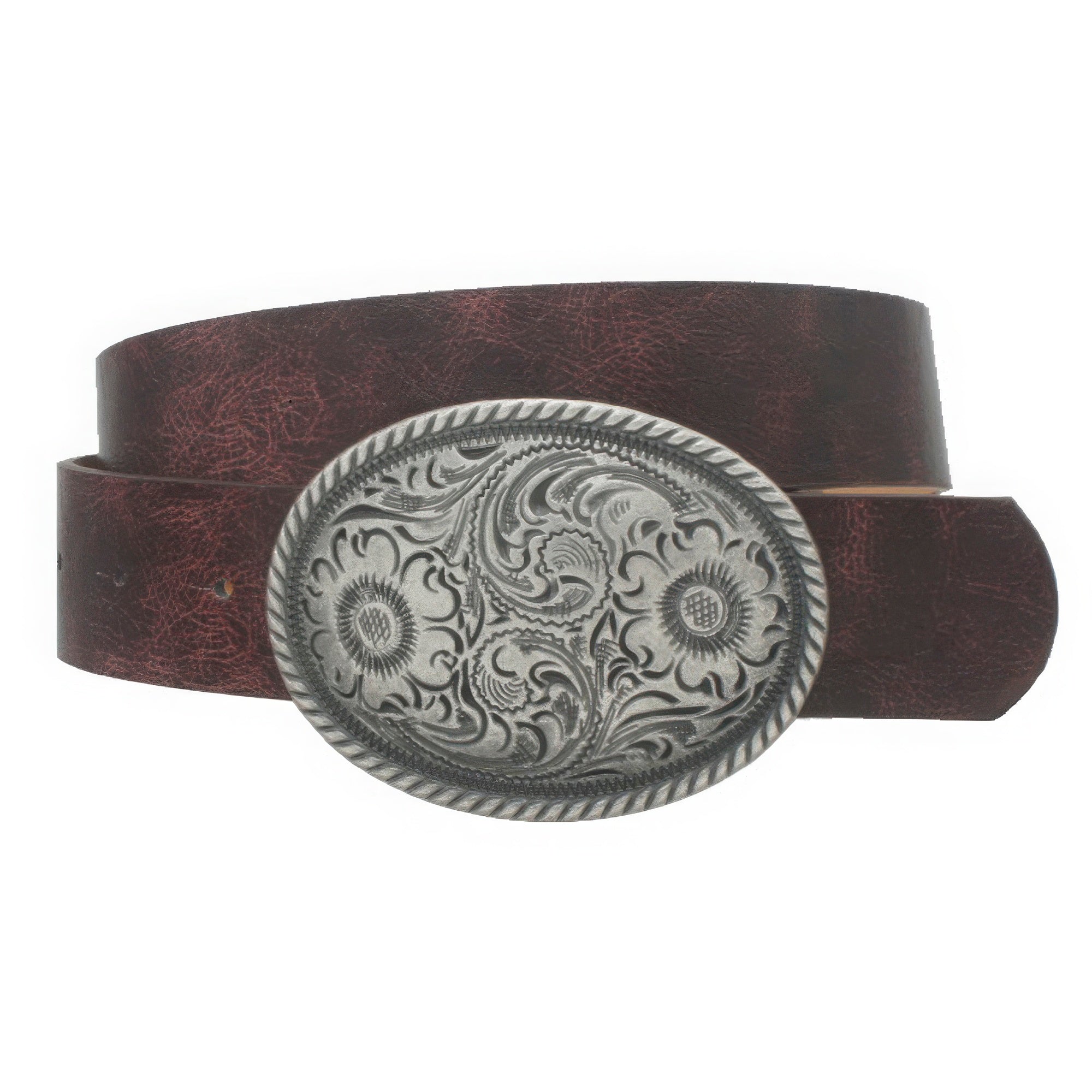 Flower Embossed Oval Buckle Vintage Strap Belt product image