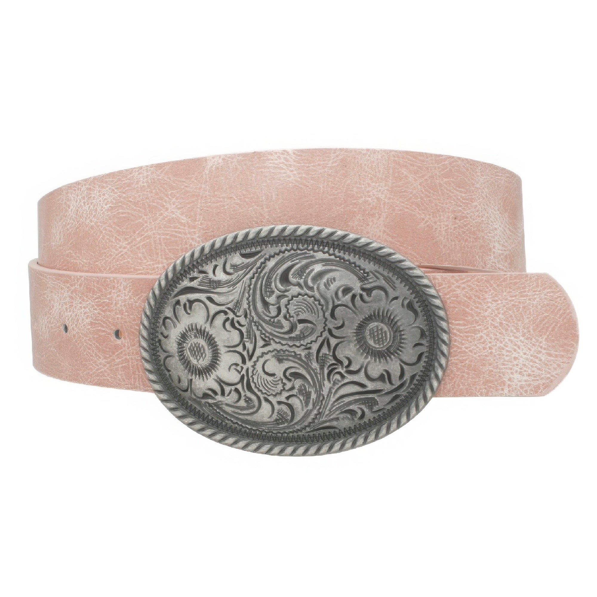 Flower Embossed Oval Buckle Vintage Strap Belt product image