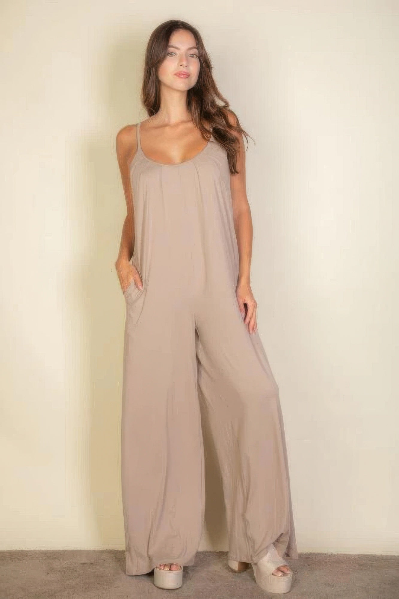 Spaghetti Strap Solid Wide Jumpsuit product image
