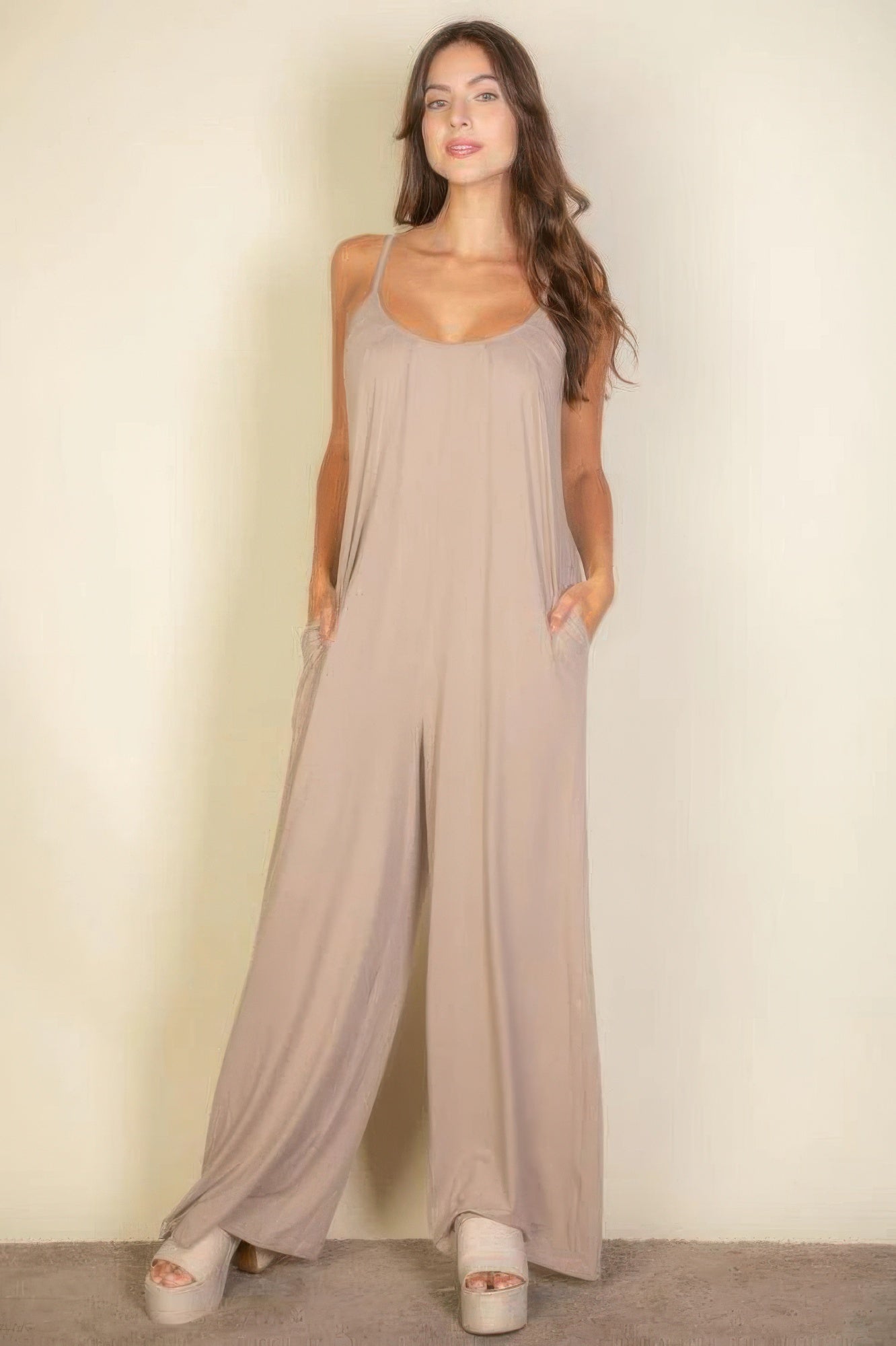 Spaghetti Strap Solid Wide Jumpsuit product image