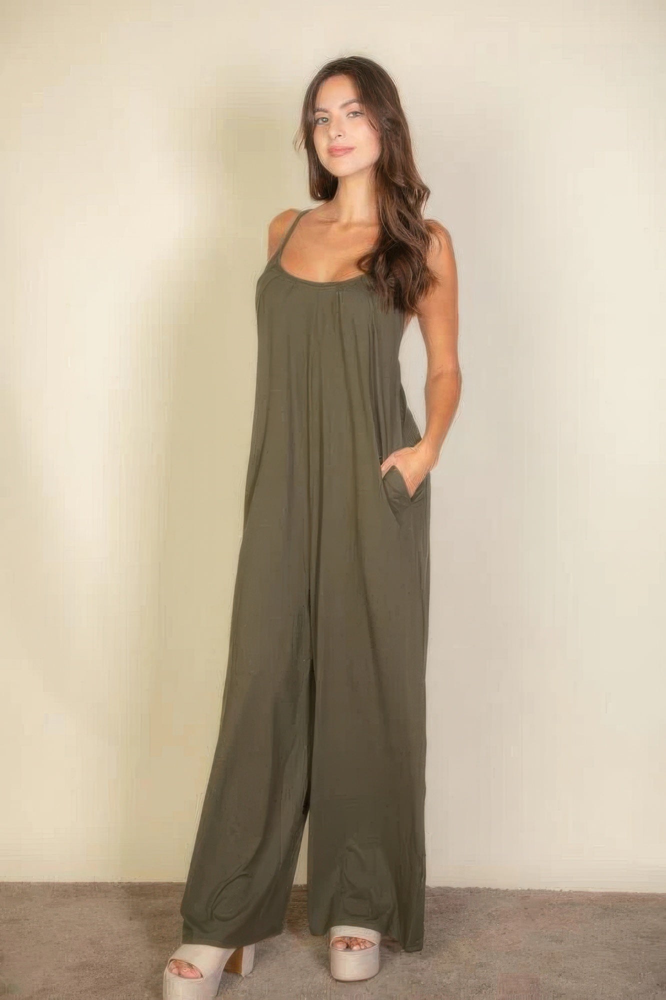 Spaghetti Strap Solid Wide Jumpsuit product image