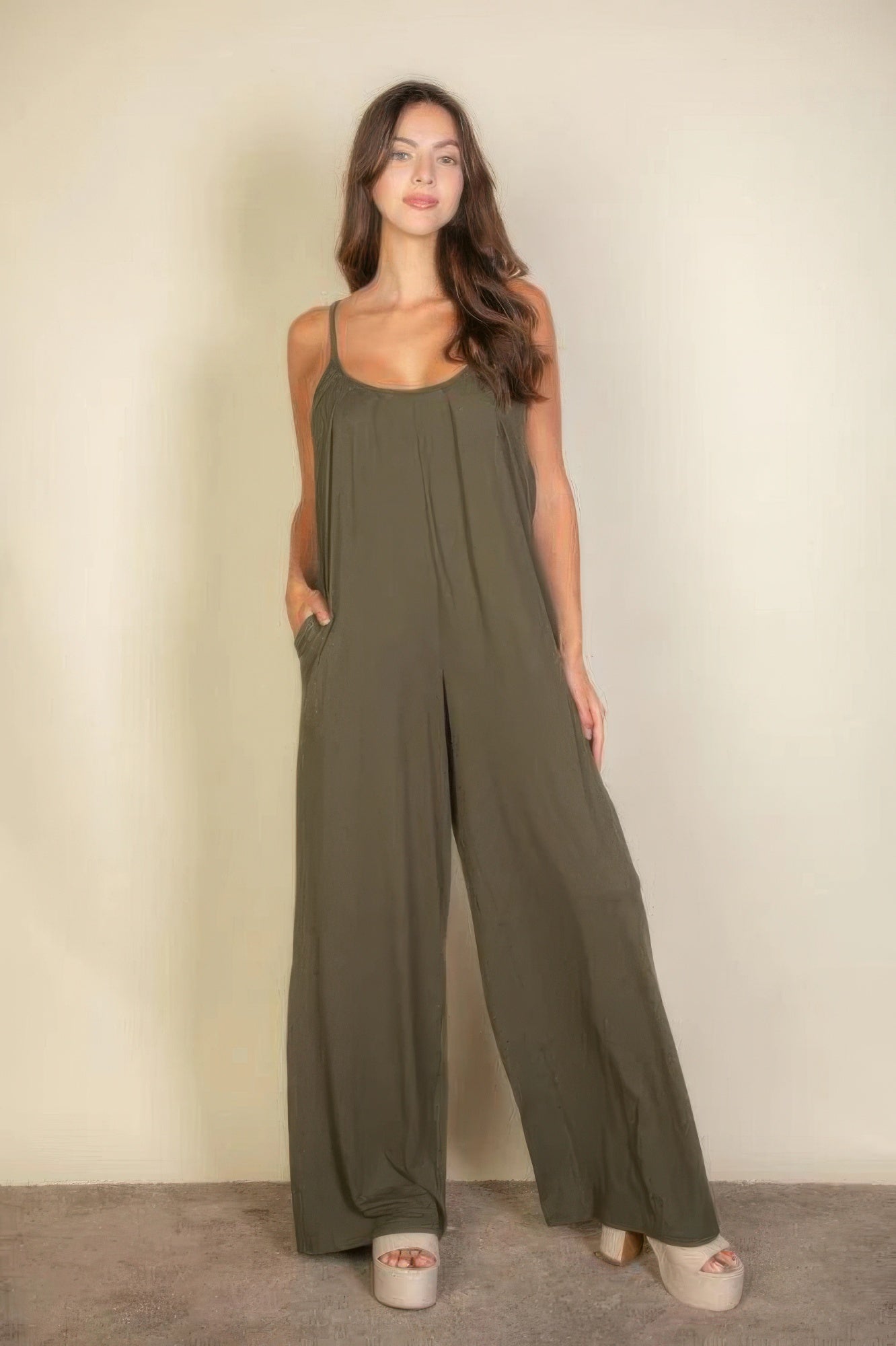 Spaghetti Strap Solid Wide Jumpsuit product image