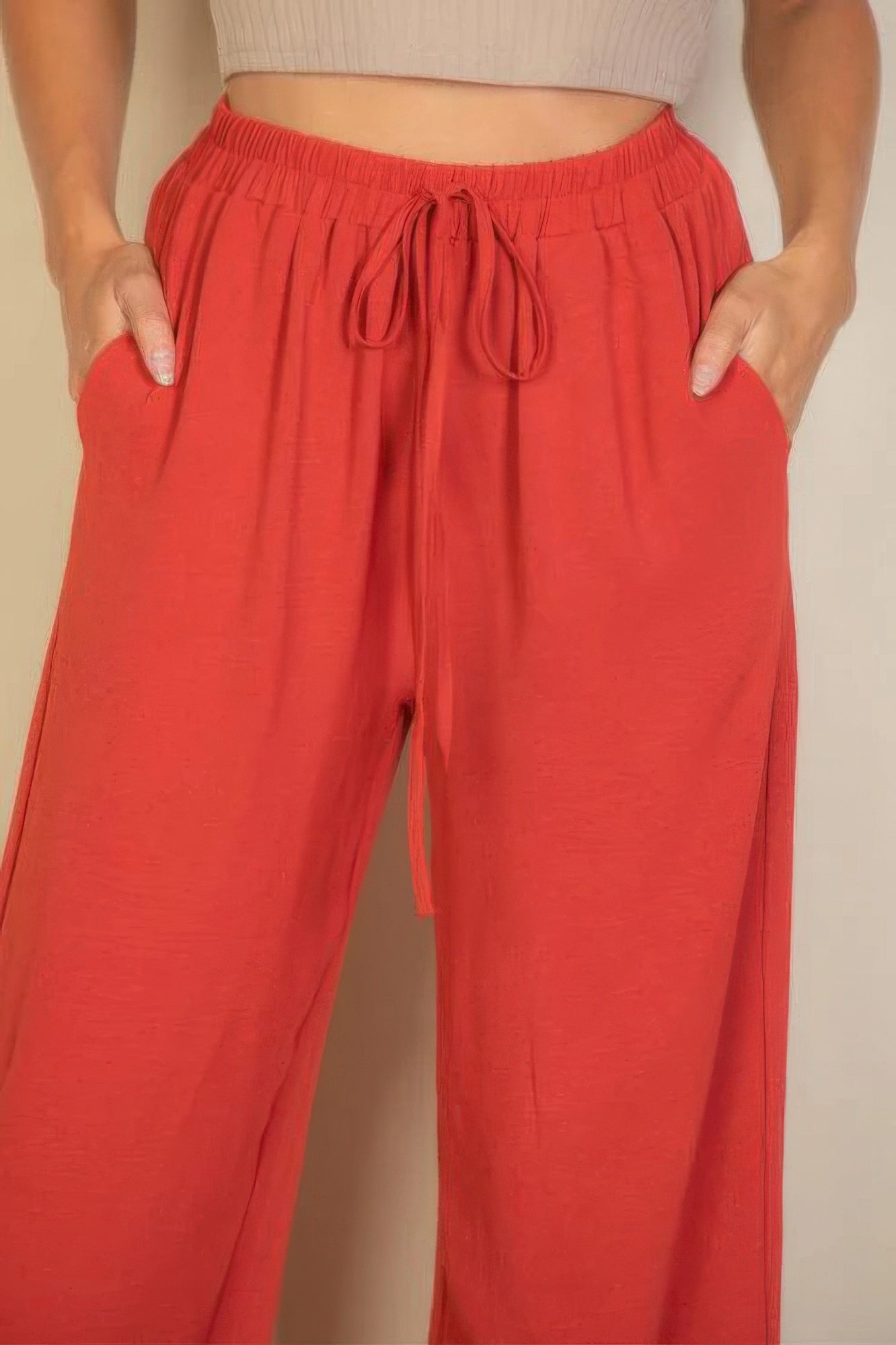 Drawstring Waist Wide Leg Minimalist Pants product image