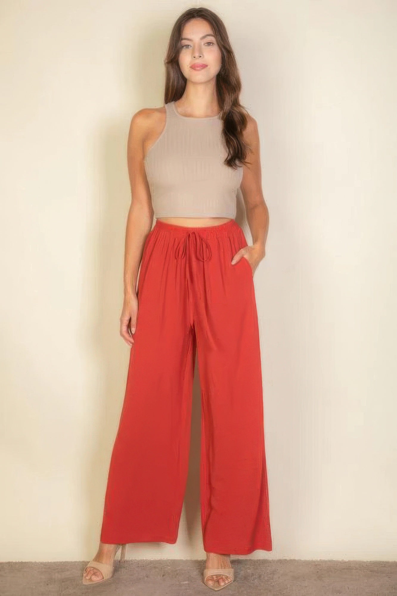 Drawstring Waist Wide Leg Minimalist Pants product image