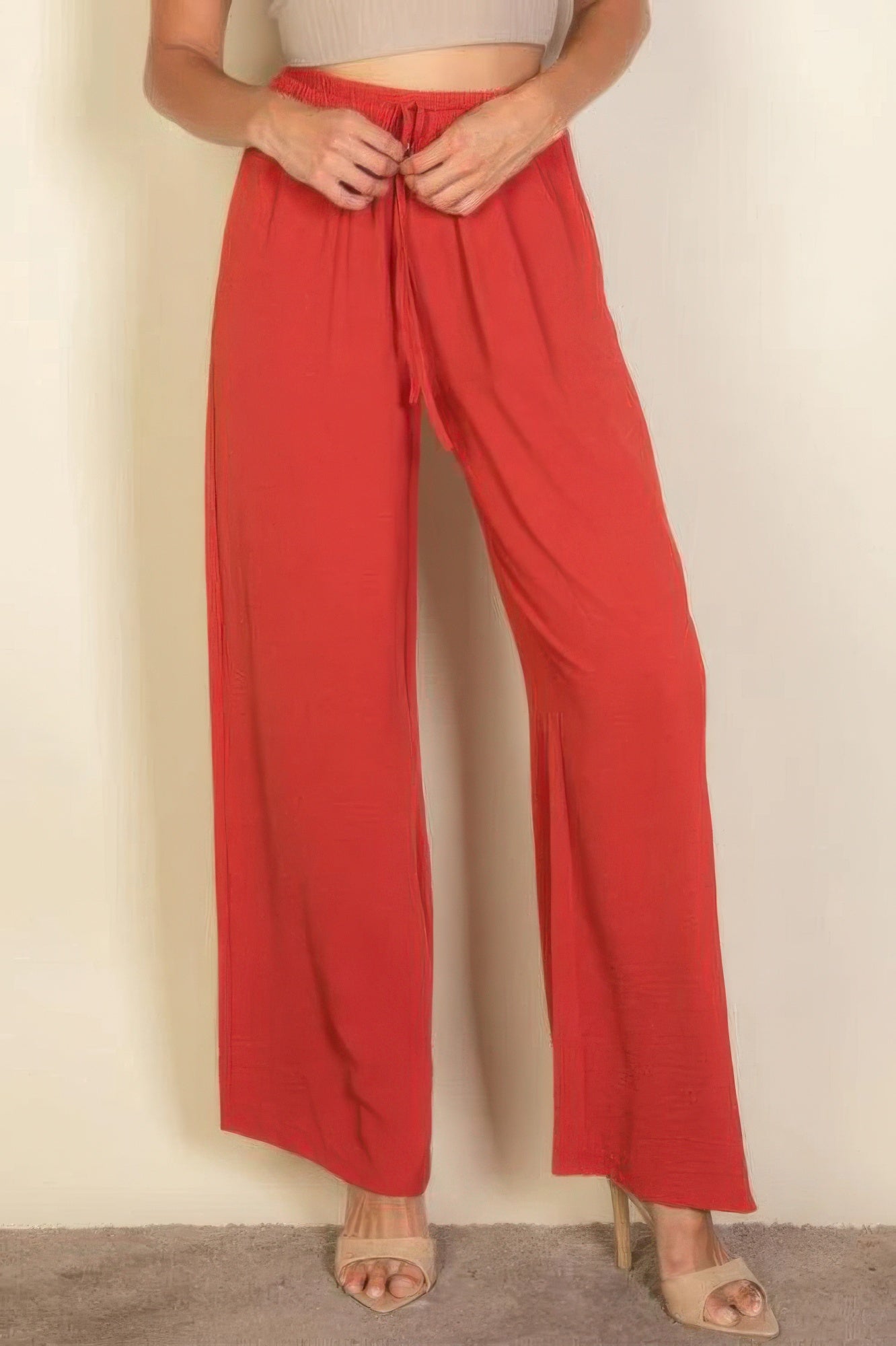 Drawstring Waist Wide Leg Minimalist Pants product image