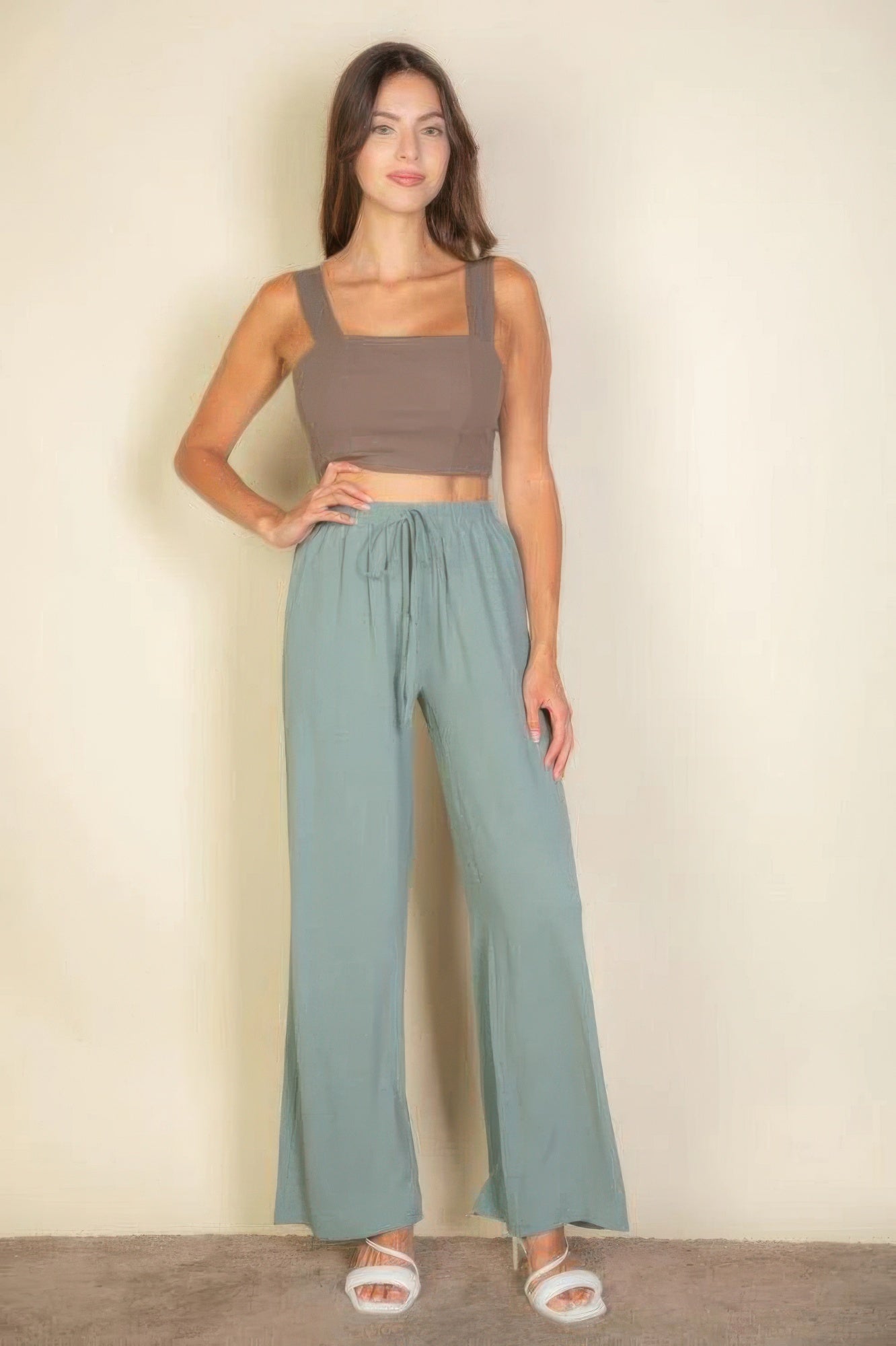 Drawstring Waist Wide Leg Minimalist Pants product image