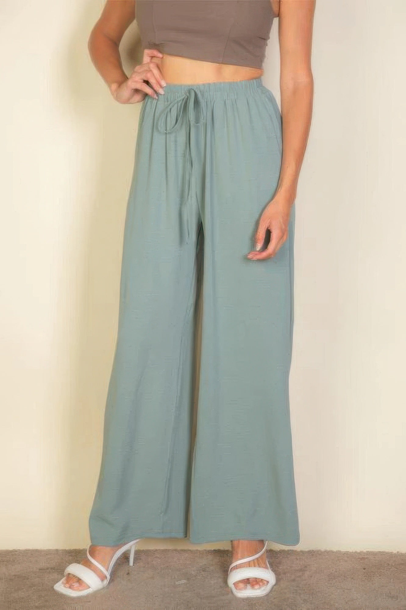 Drawstring Waist Wide Leg Minimalist Pants product image