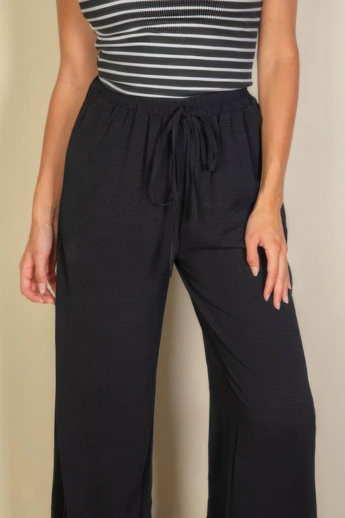 Drawstring Waist Wide Leg Minimalist Pants product image