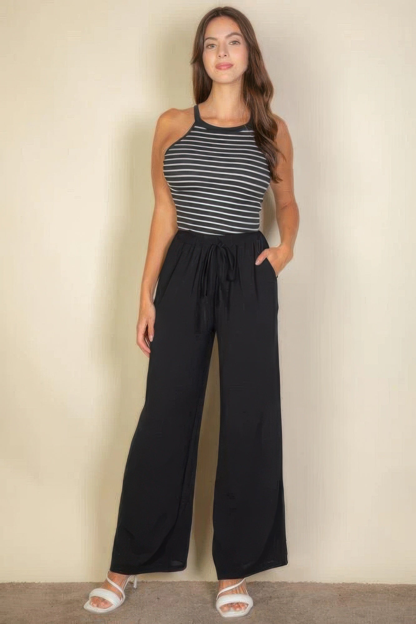Drawstring Waist Wide Leg Minimalist Pants product image