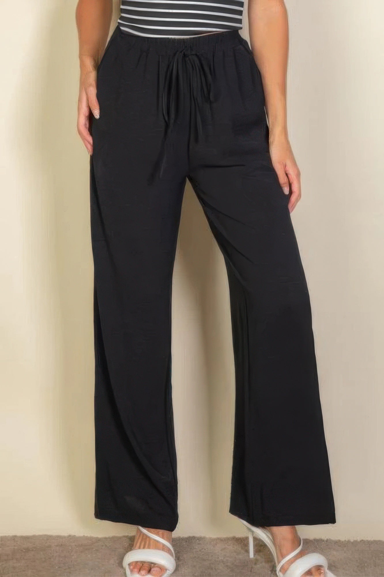 Drawstring Waist Wide Leg Minimalist Pants product image
