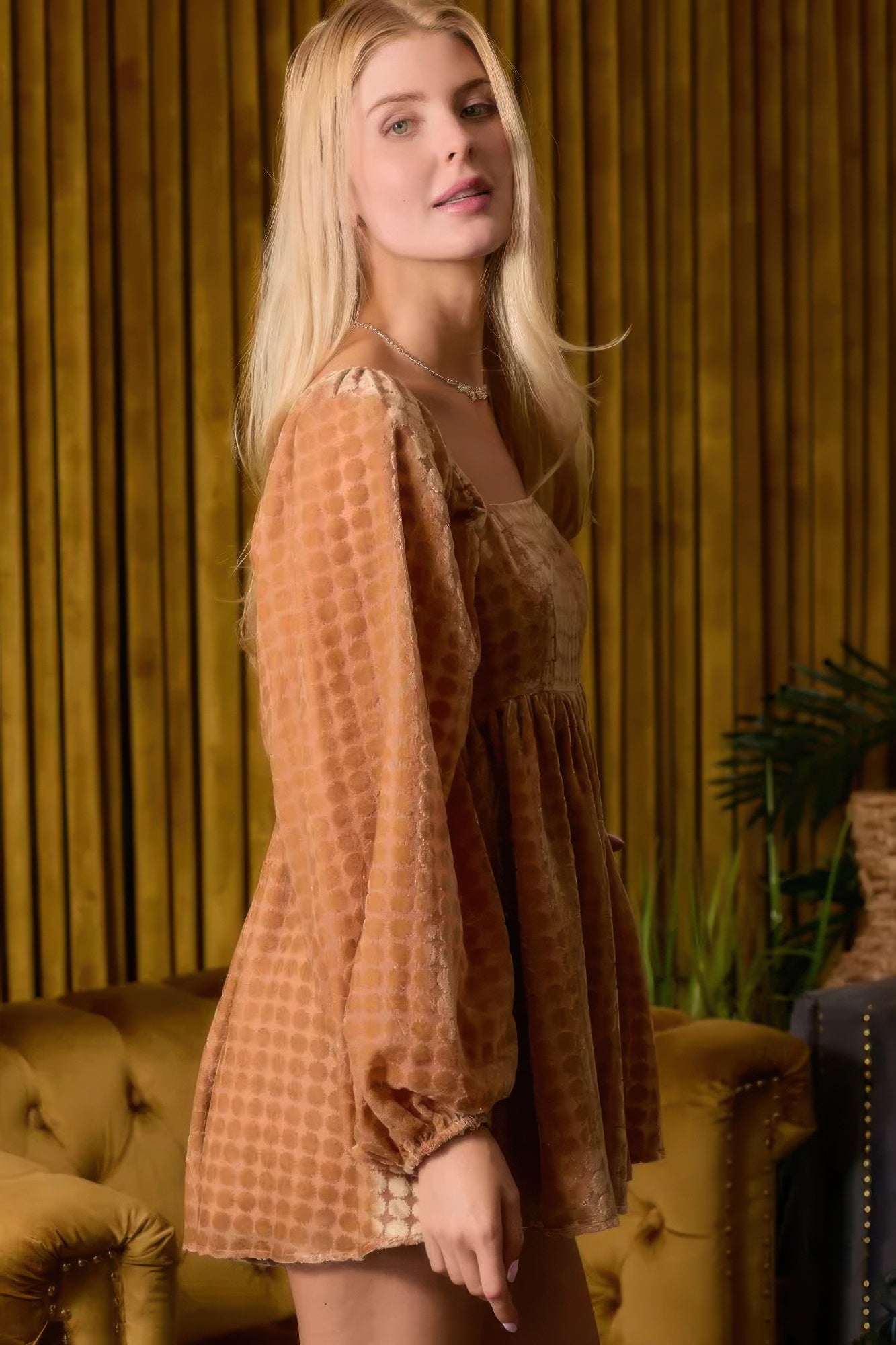 Velvet Long Sleeve Square Neck Flowy Romper product image