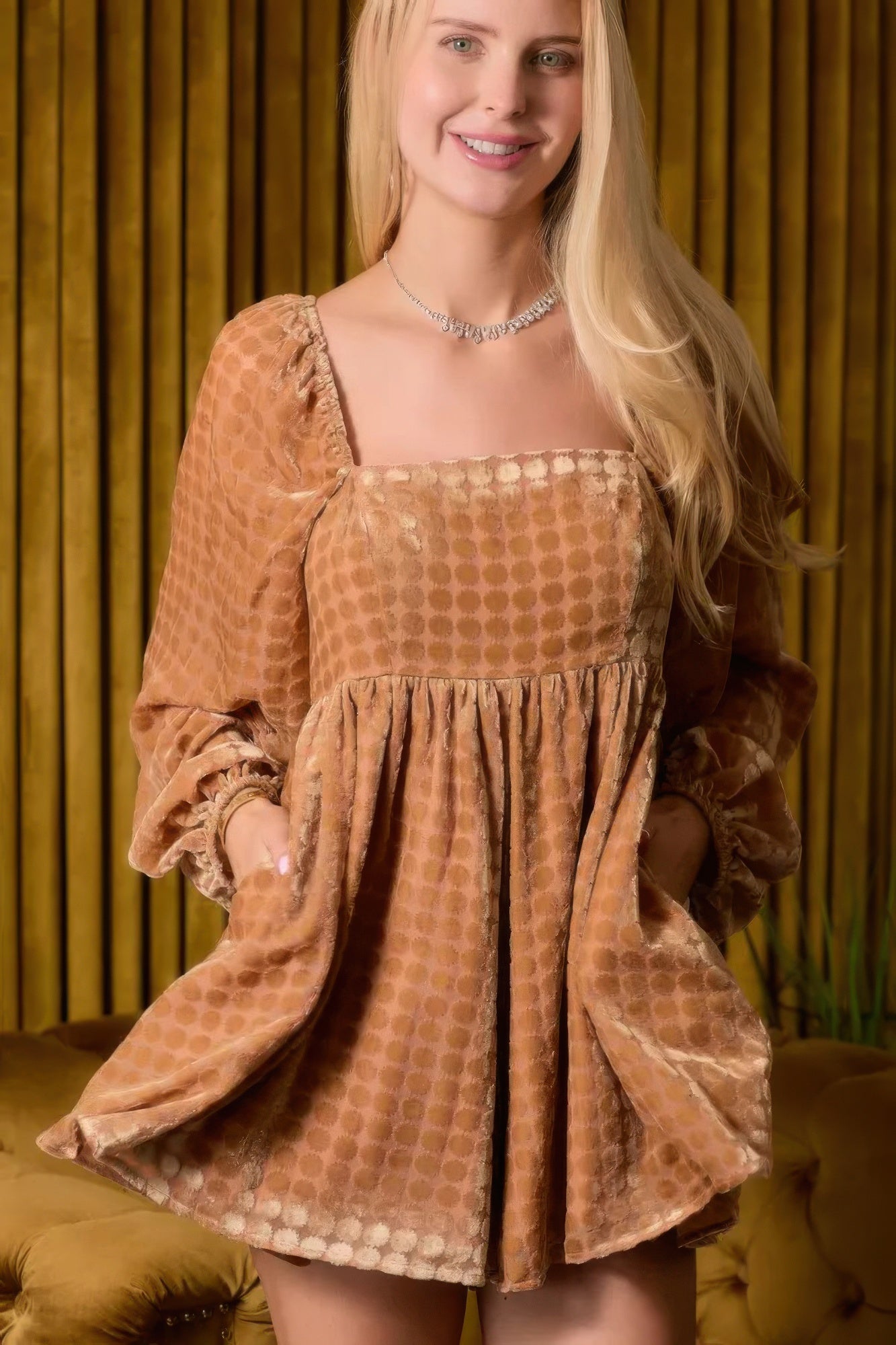 Velvet Long Sleeve Square Neck Flowy Romper product image