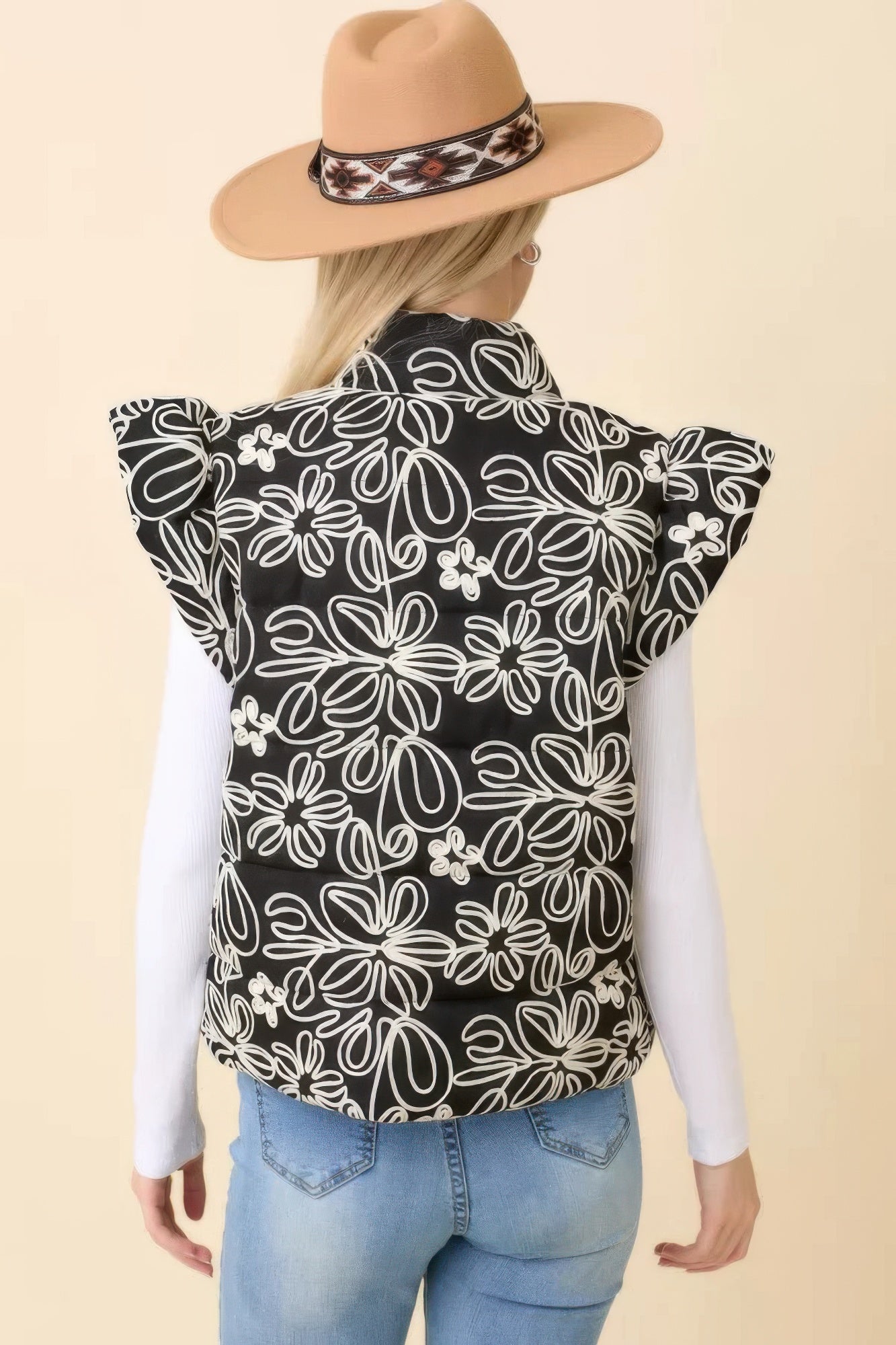 Floral Velvet Embroidered Denim Puffer Vest product image