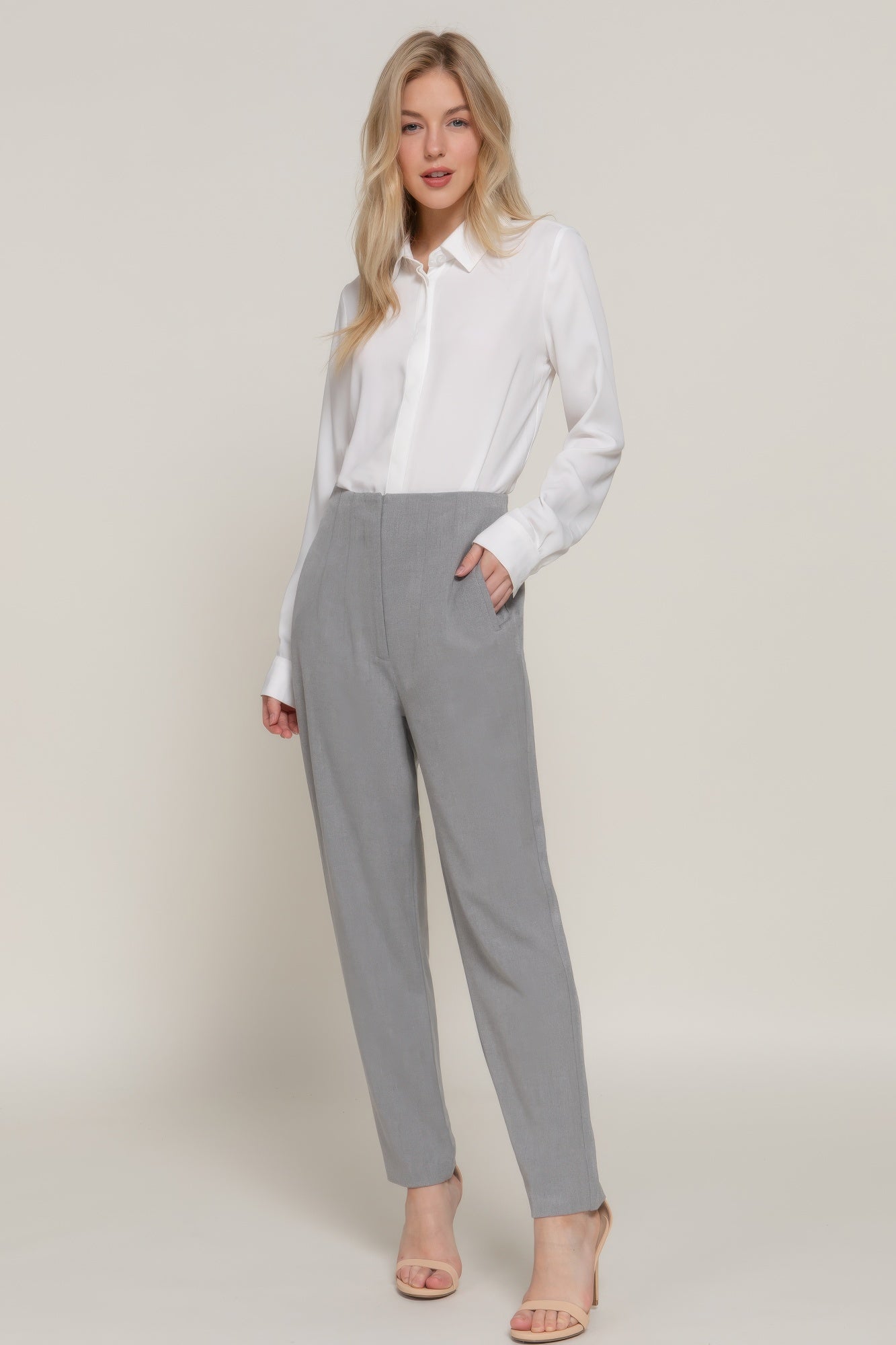 High Waist Pintuck Detail Long Pants product image