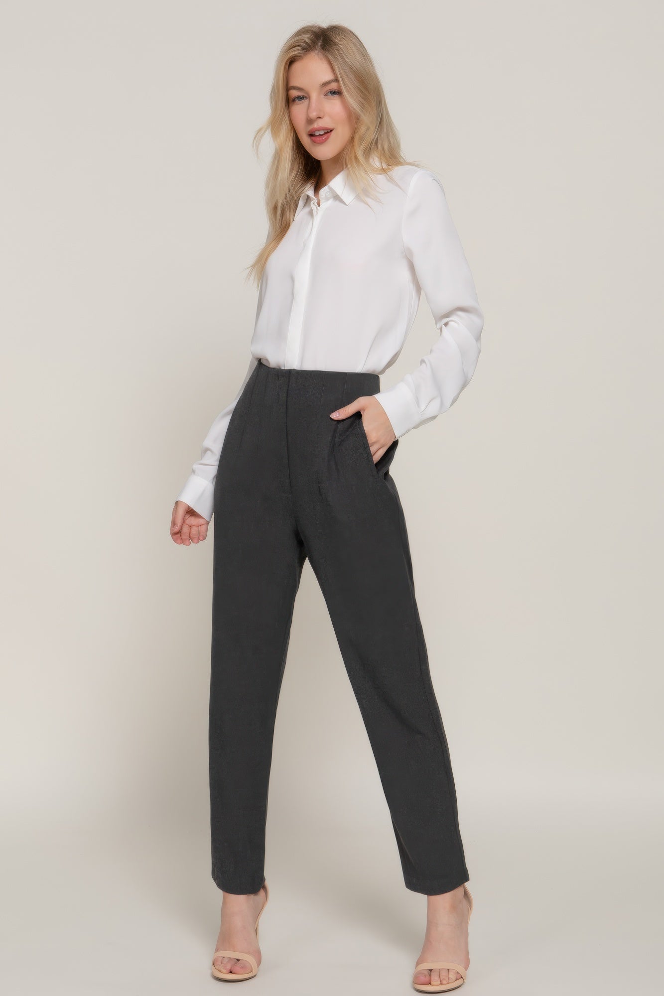 High Waist Pintuck Detail Long Pants product image