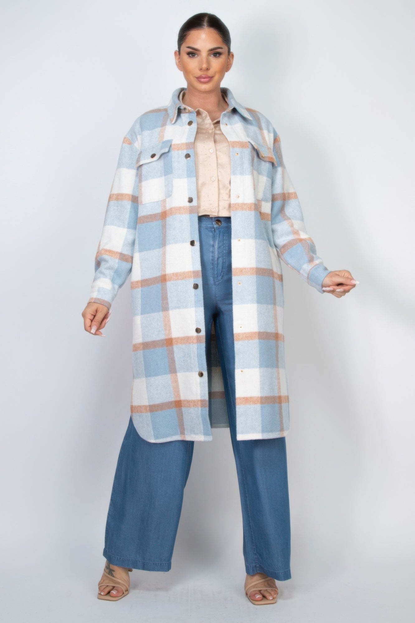Plaid Buttoned Shacket Coat product image