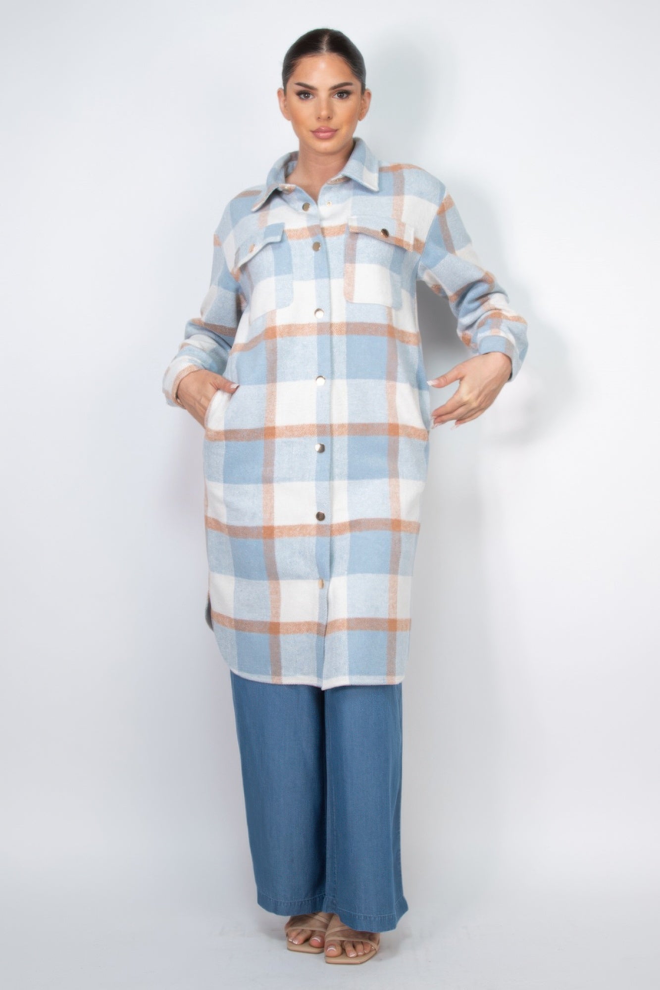 Plaid Buttoned Shacket Coat product image