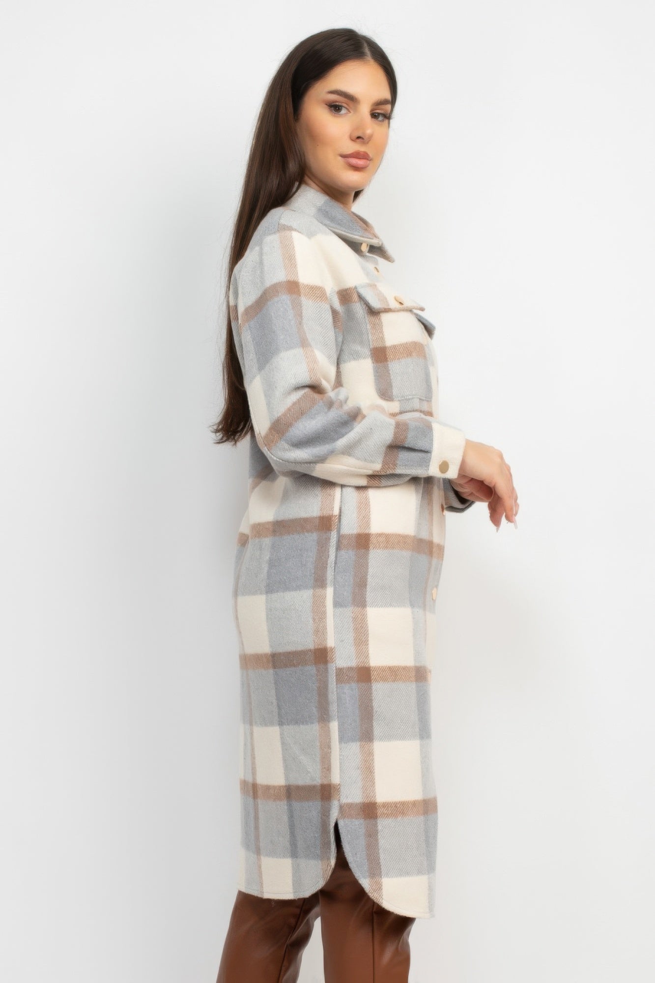 Plaid Buttoned Shacket Coat product image