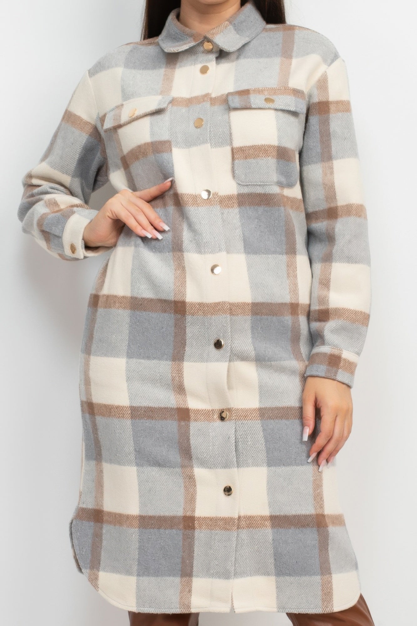 Plaid Buttoned Shacket Coat product image