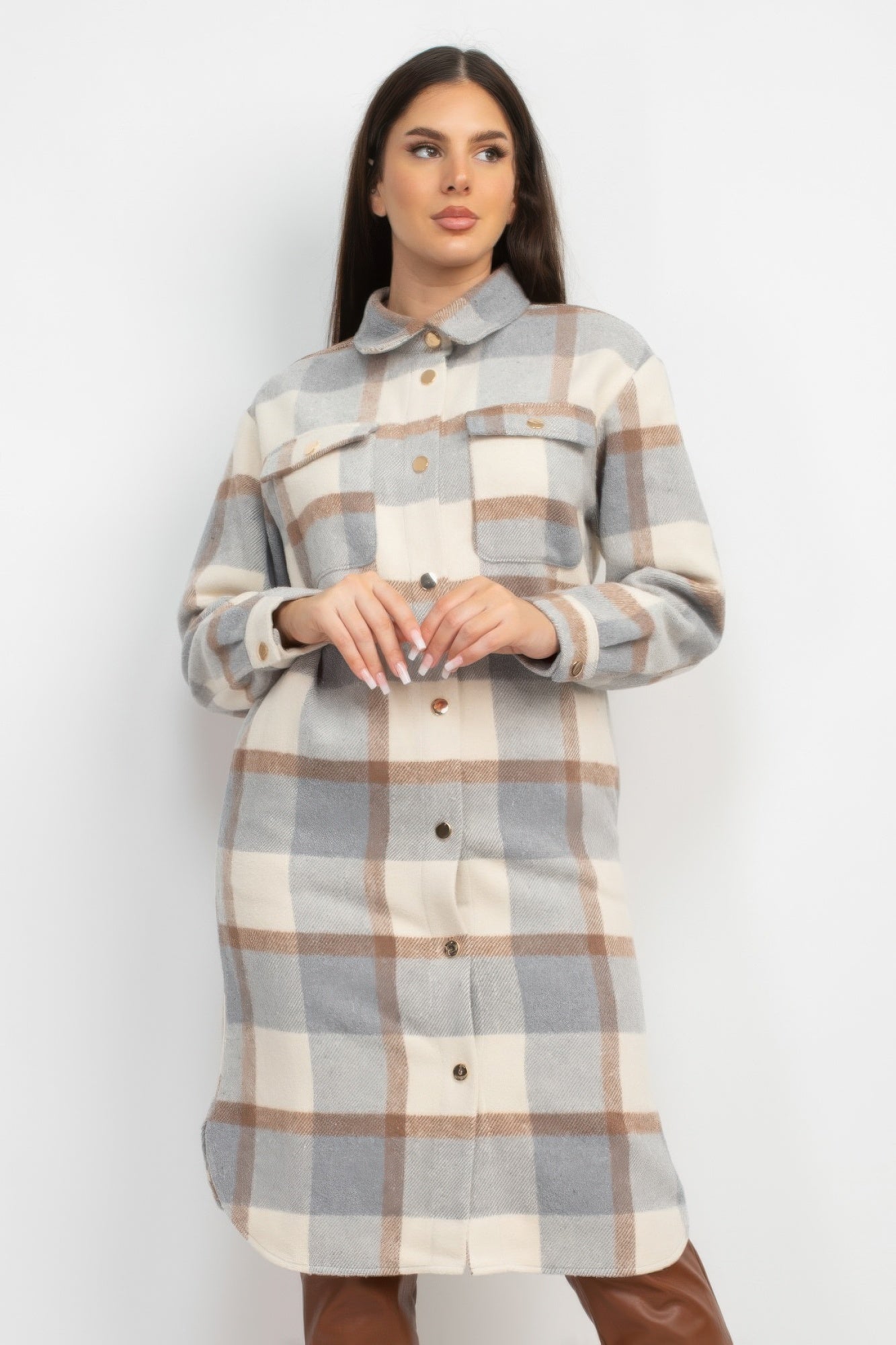Plaid Buttoned Shacket Coat product image
