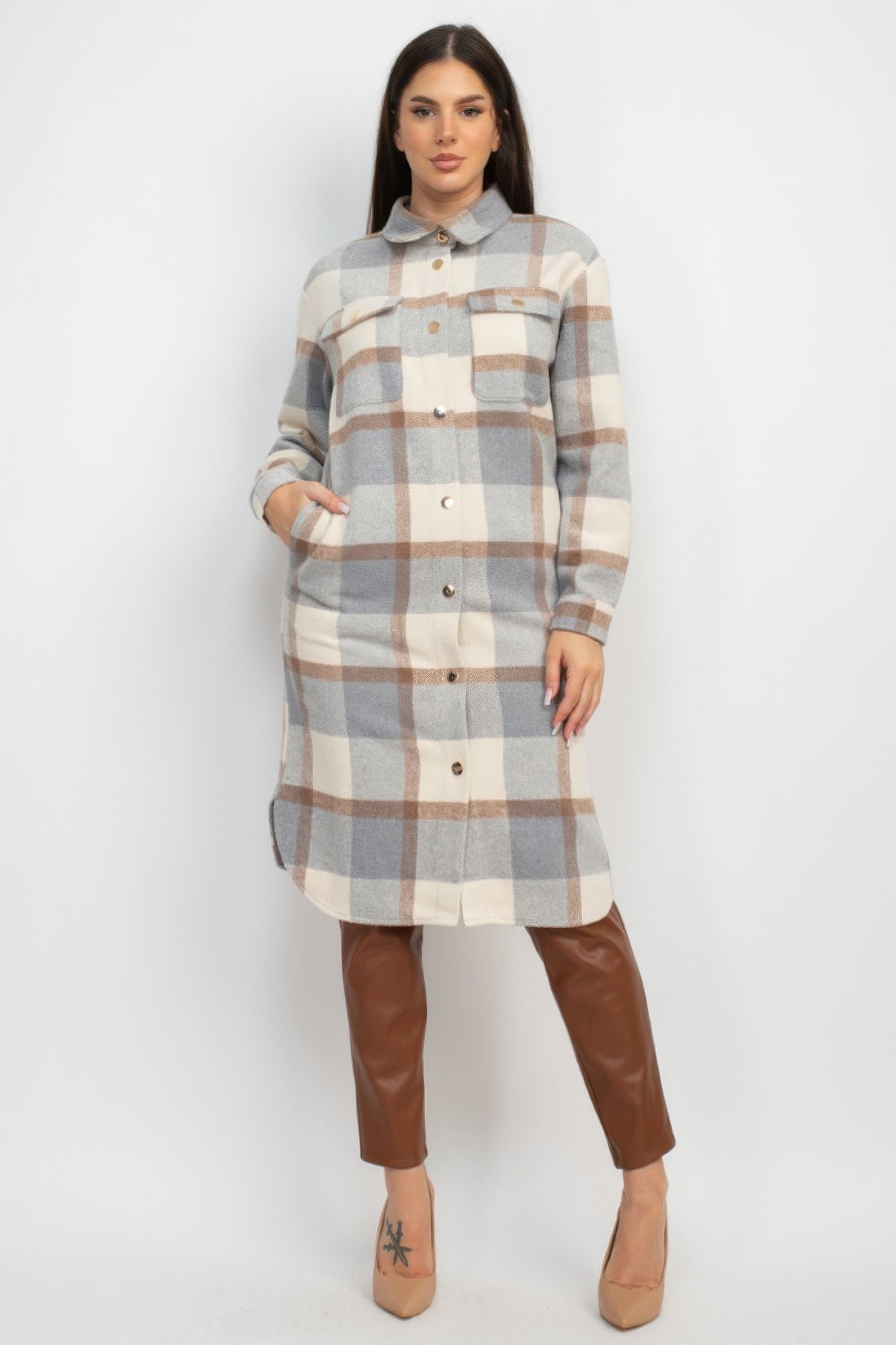 Plaid Buttoned Shacket Coat product image