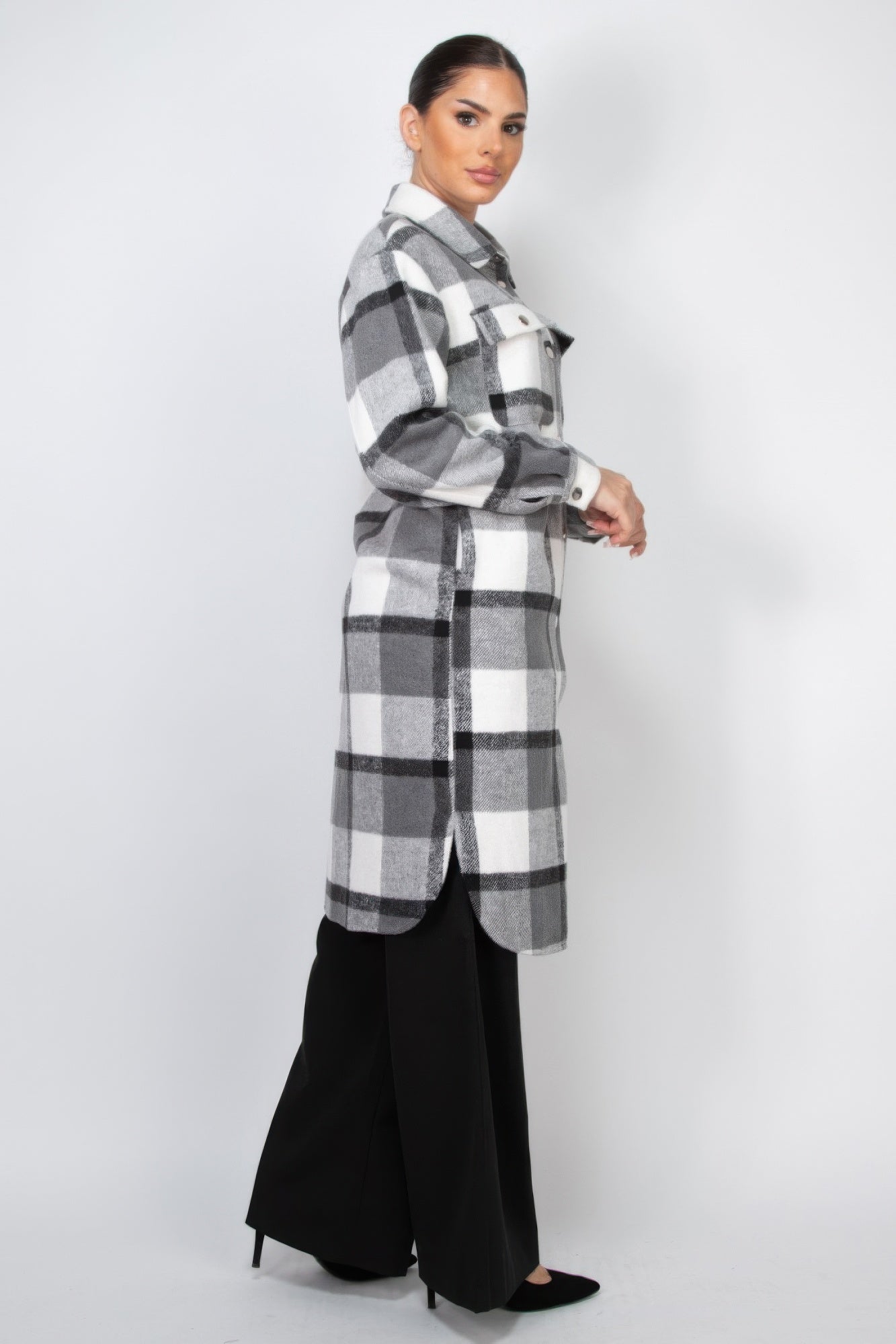 Plaid Buttoned Shacket Coat product image
