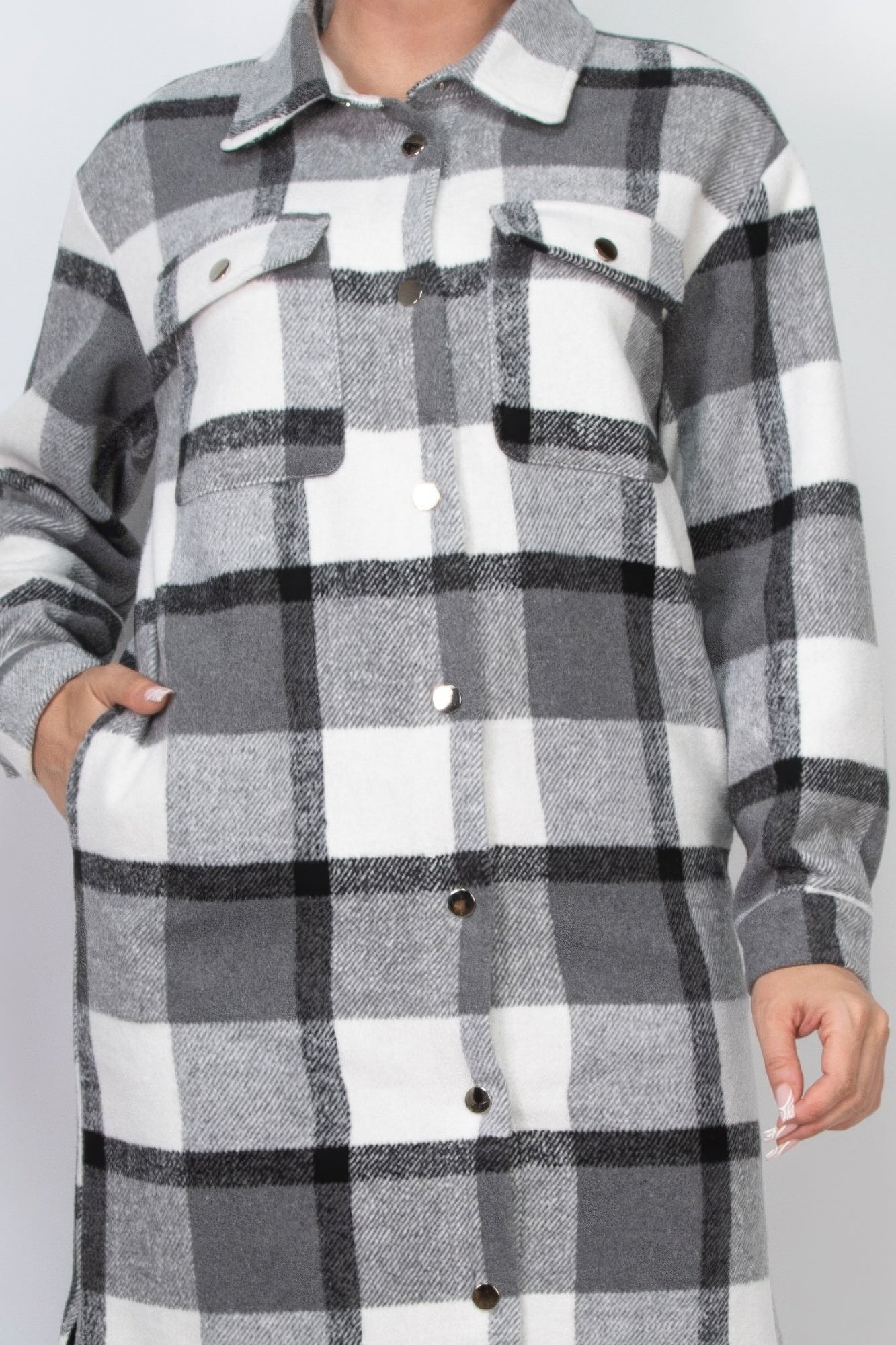 Plaid Buttoned Shacket Coat product image