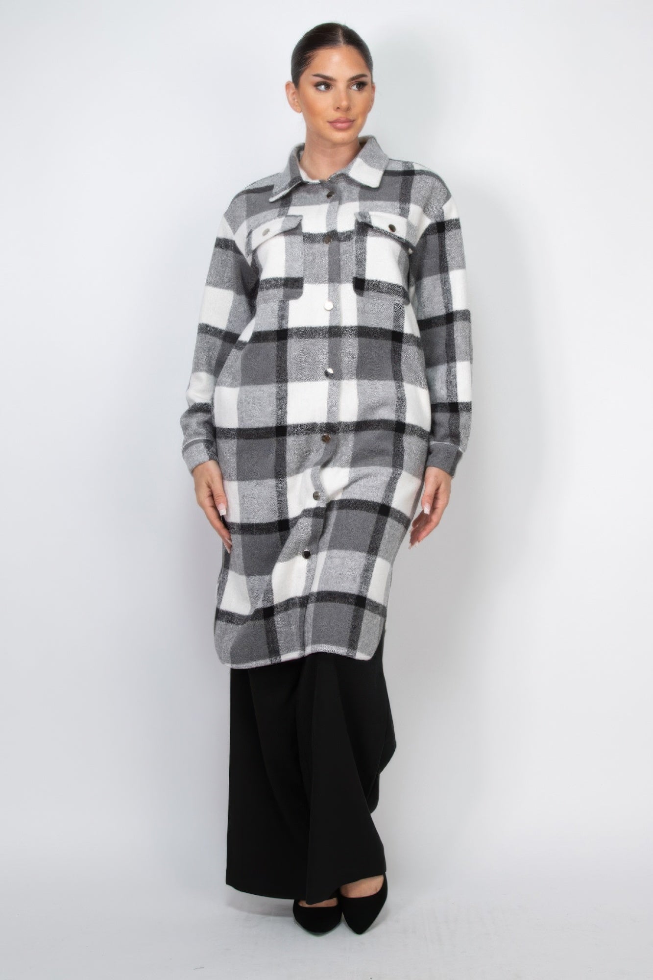 Plaid Buttoned Shacket Coat product image
