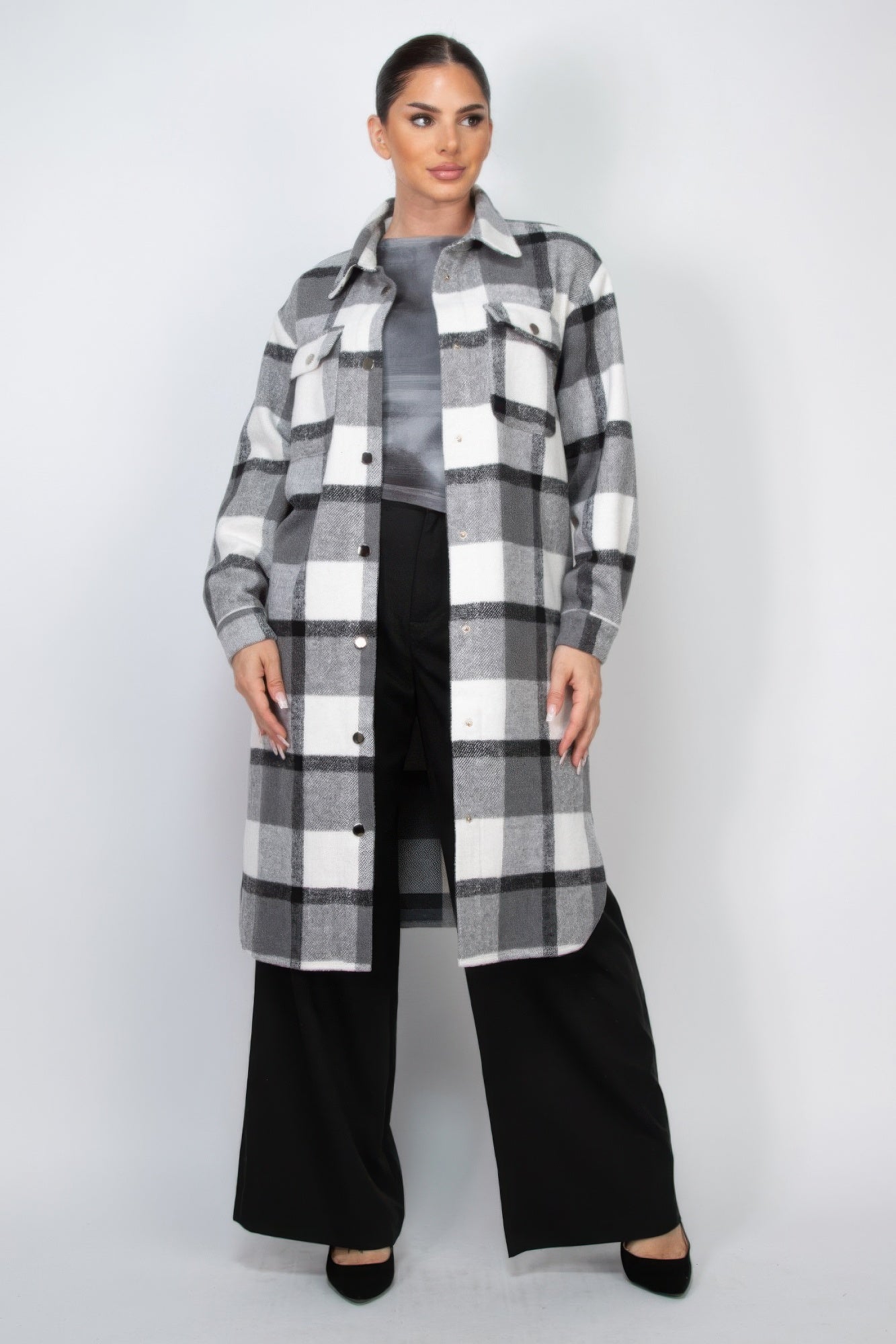 Plaid Buttoned Shacket Coat product image