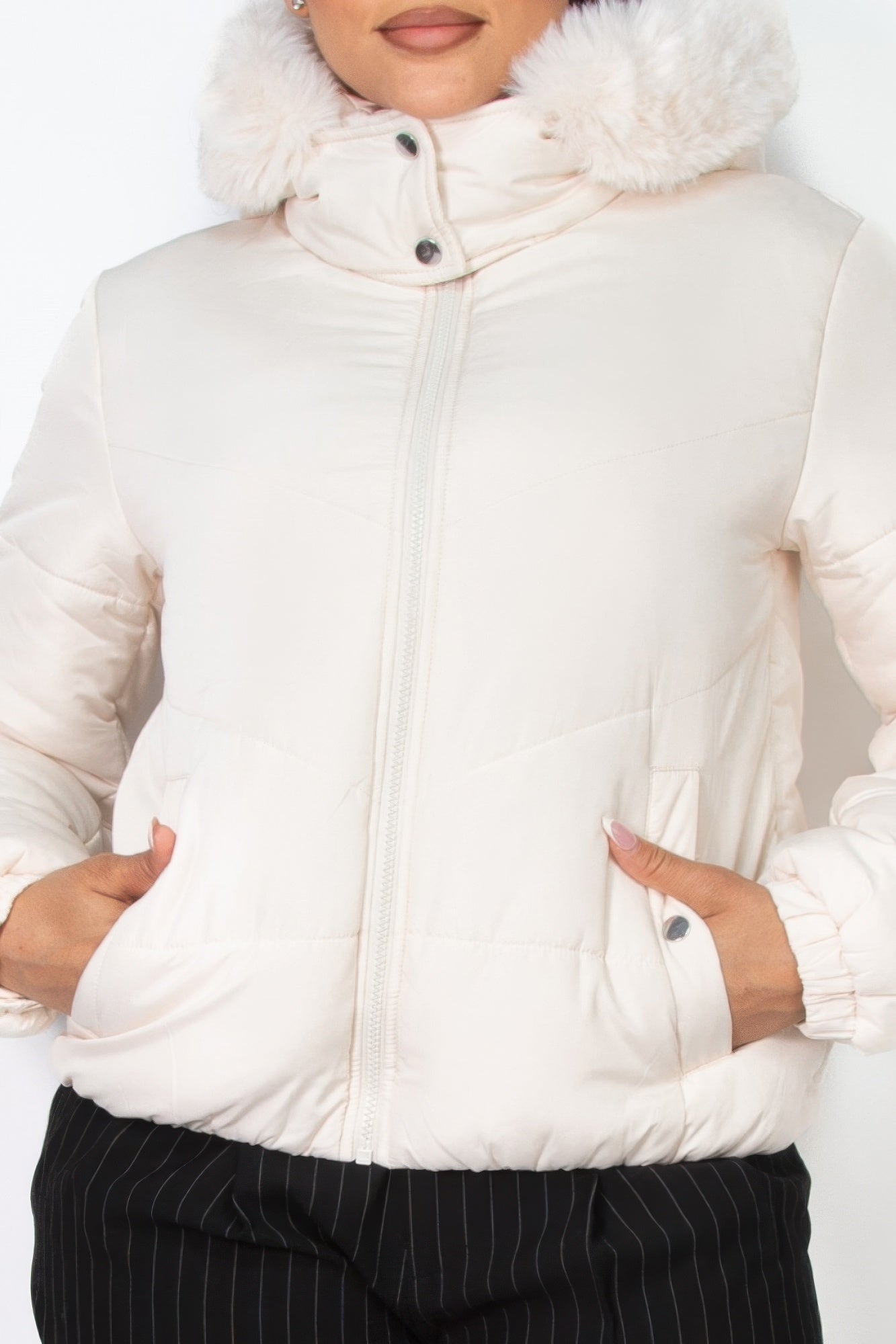 Insulated Zip-up Faux Fur Hooded Jacket product image