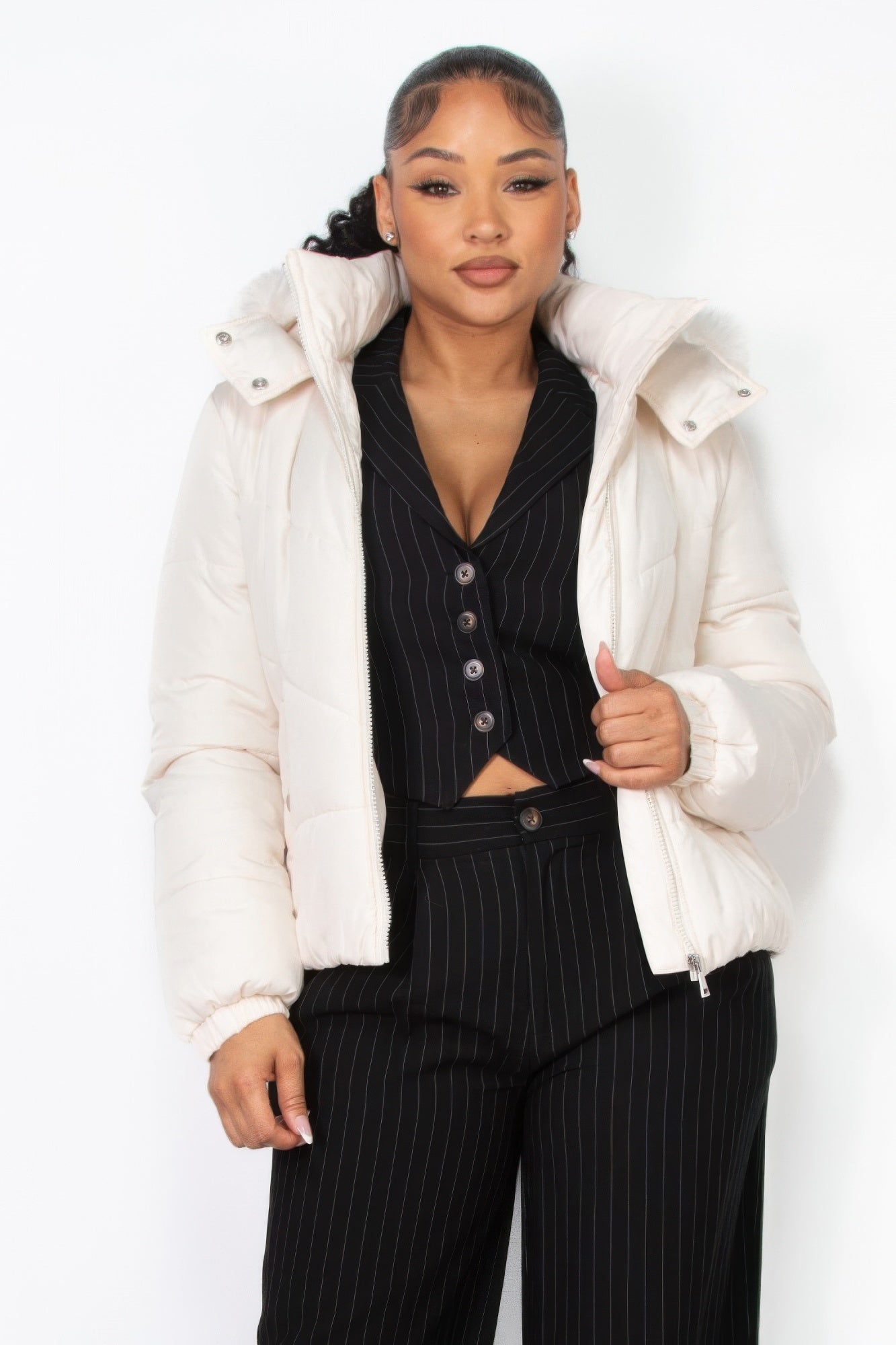 Insulated Zip-up Faux Fur Hooded Jacket product image