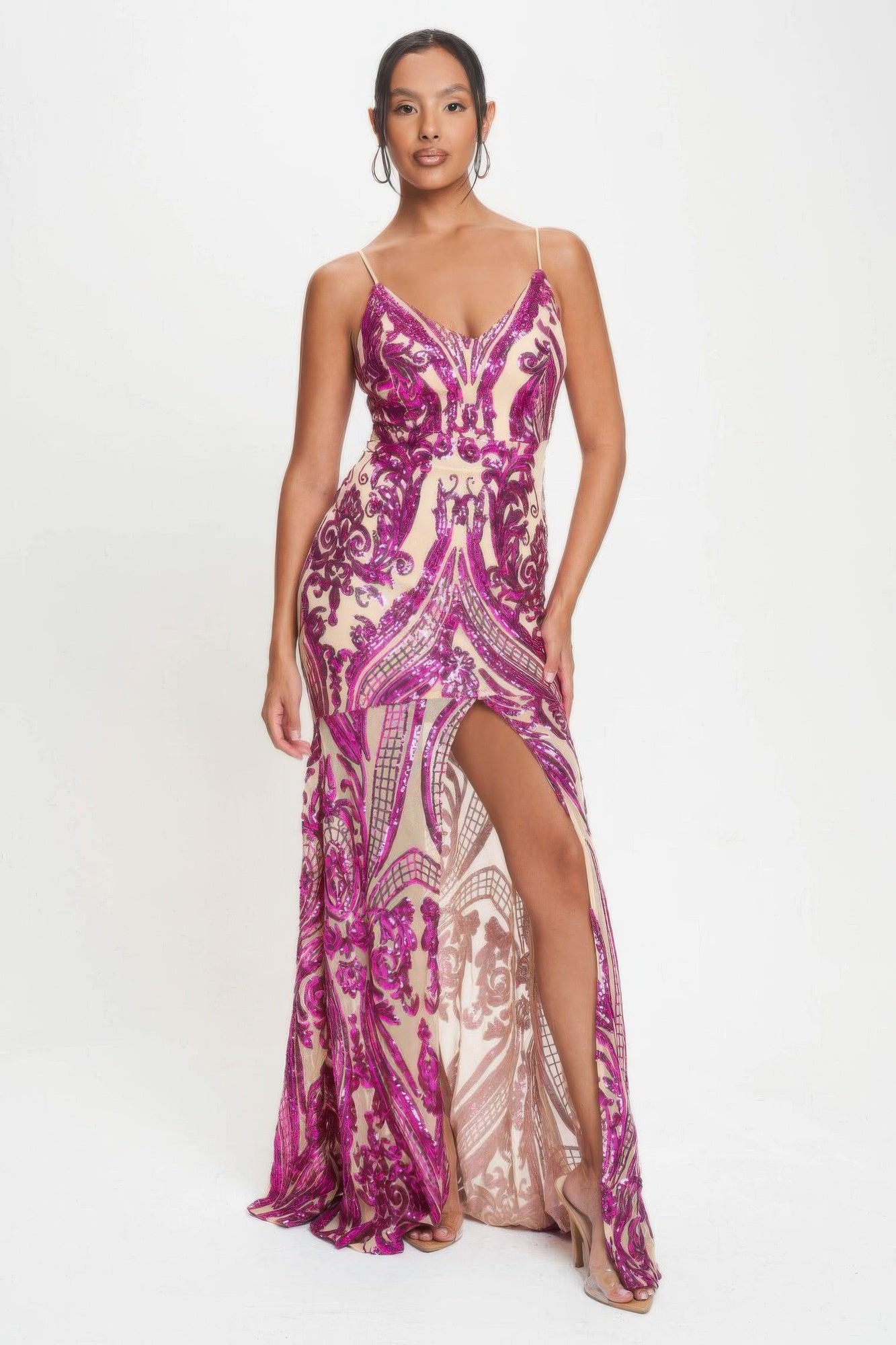 Spaghetti Strap Art Deco Sequins Maxi Dress product image