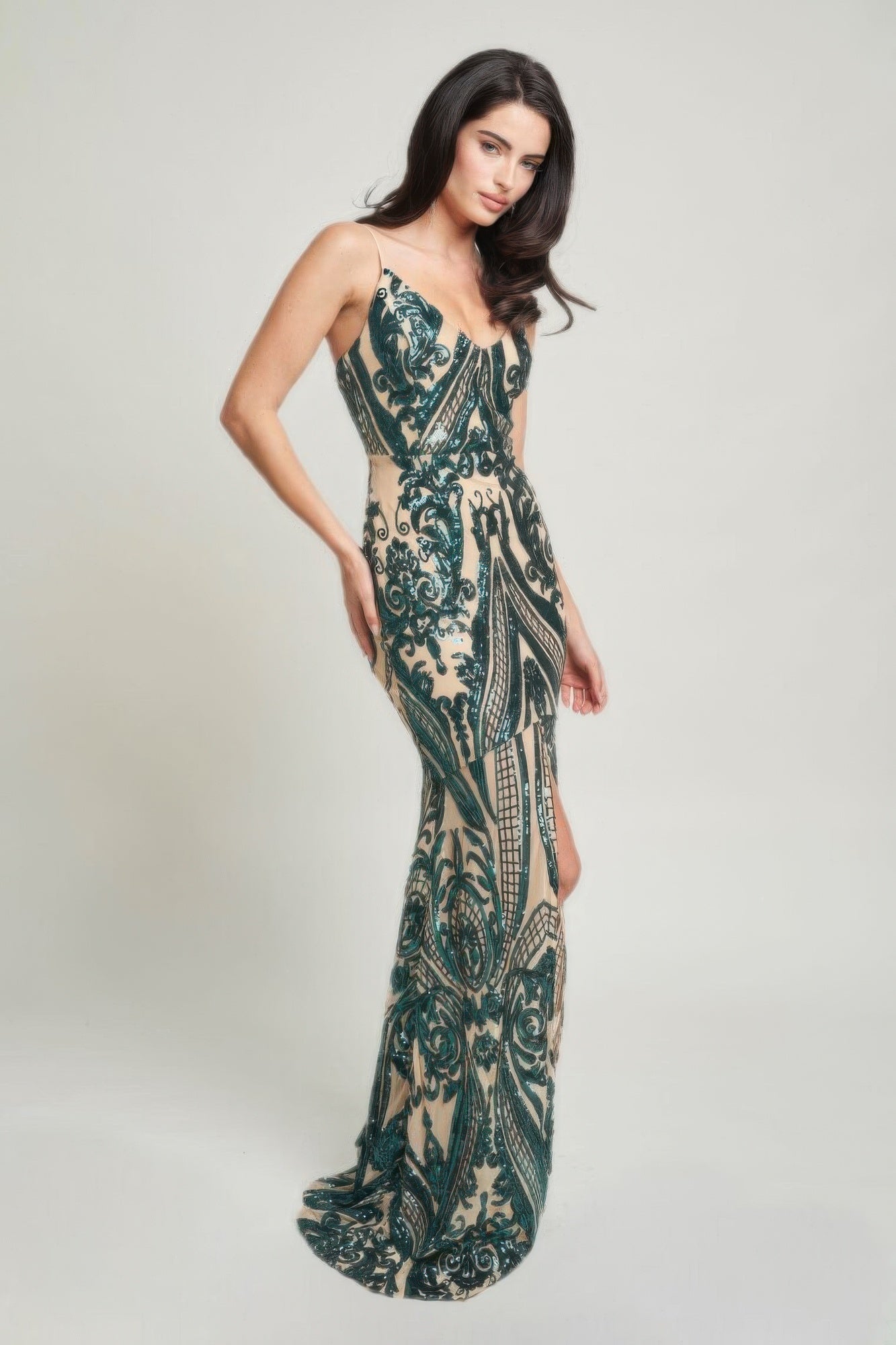 Spaghetti Strap Art Deco Sequins Maxi Dress product image