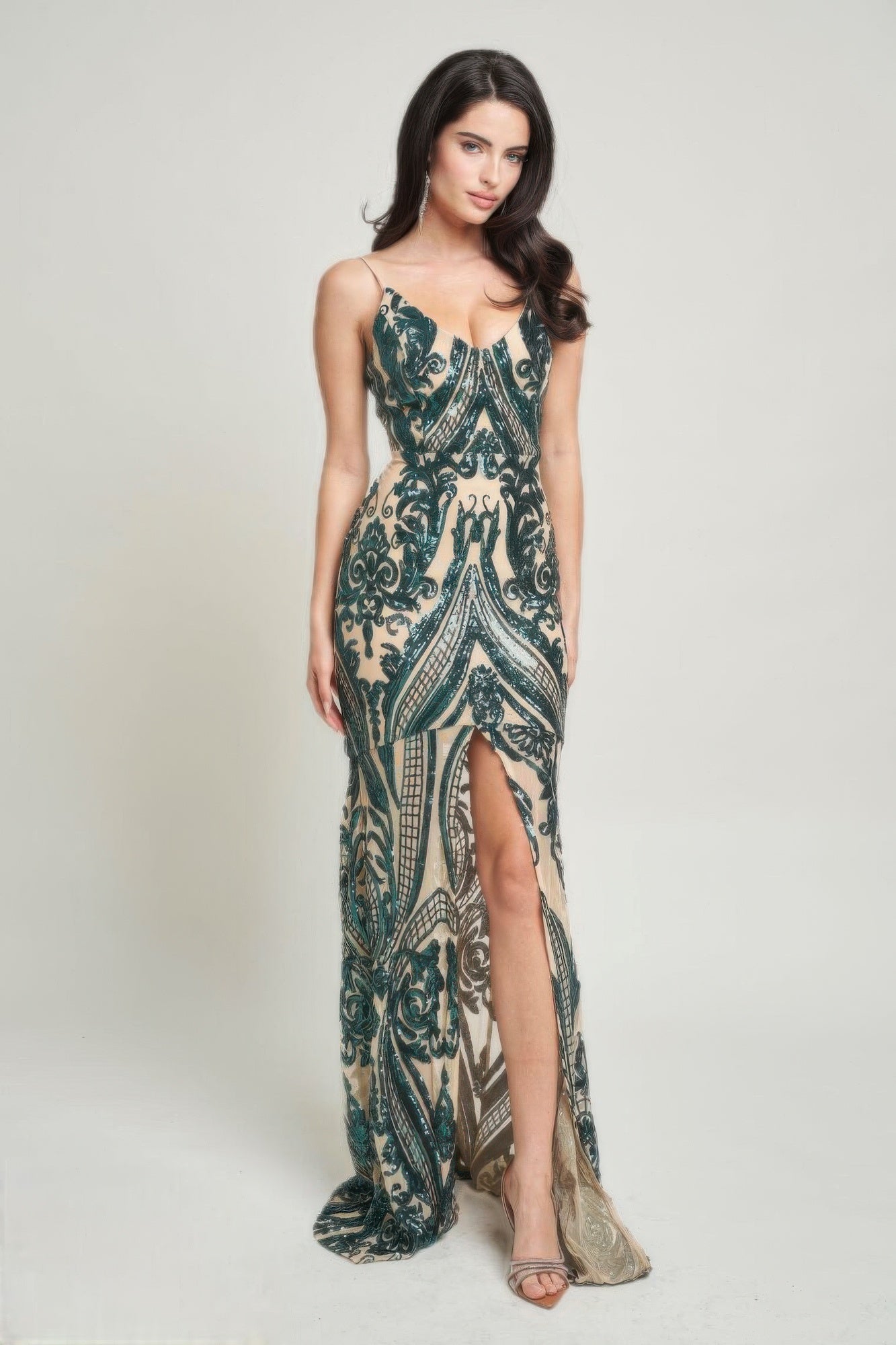 Spaghetti Strap Art Deco Sequins Maxi Dress product image