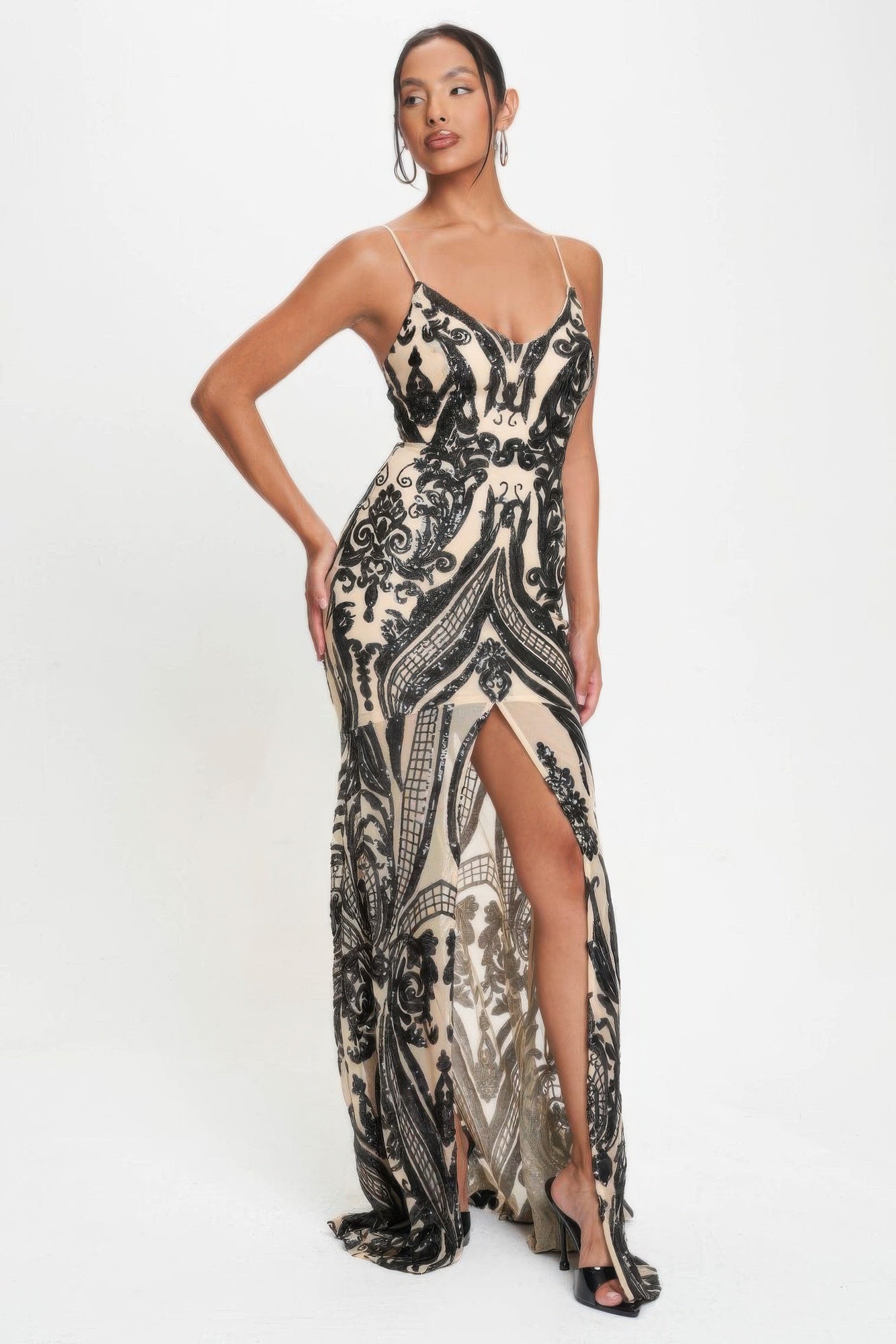 Spaghetti Strap Art Deco Sequins Maxi Dress product image