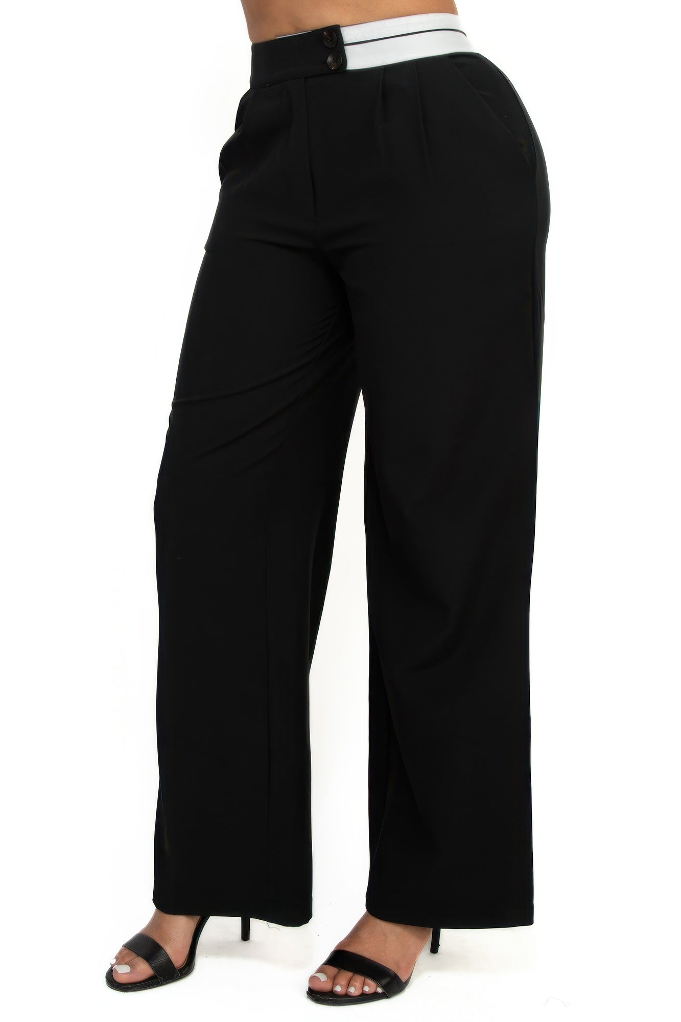 High-rise wide elastic contrast waist pants product image