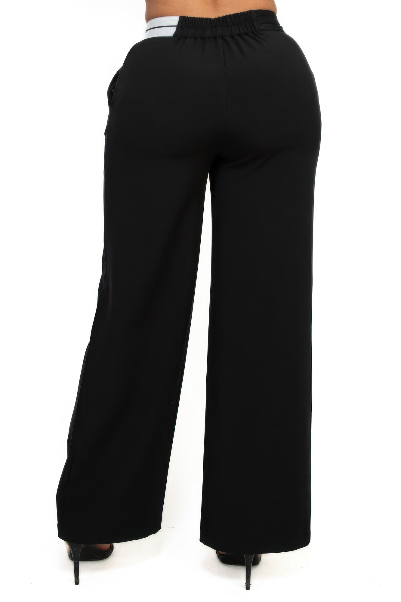 High-rise wide elastic contrast waist pants product image