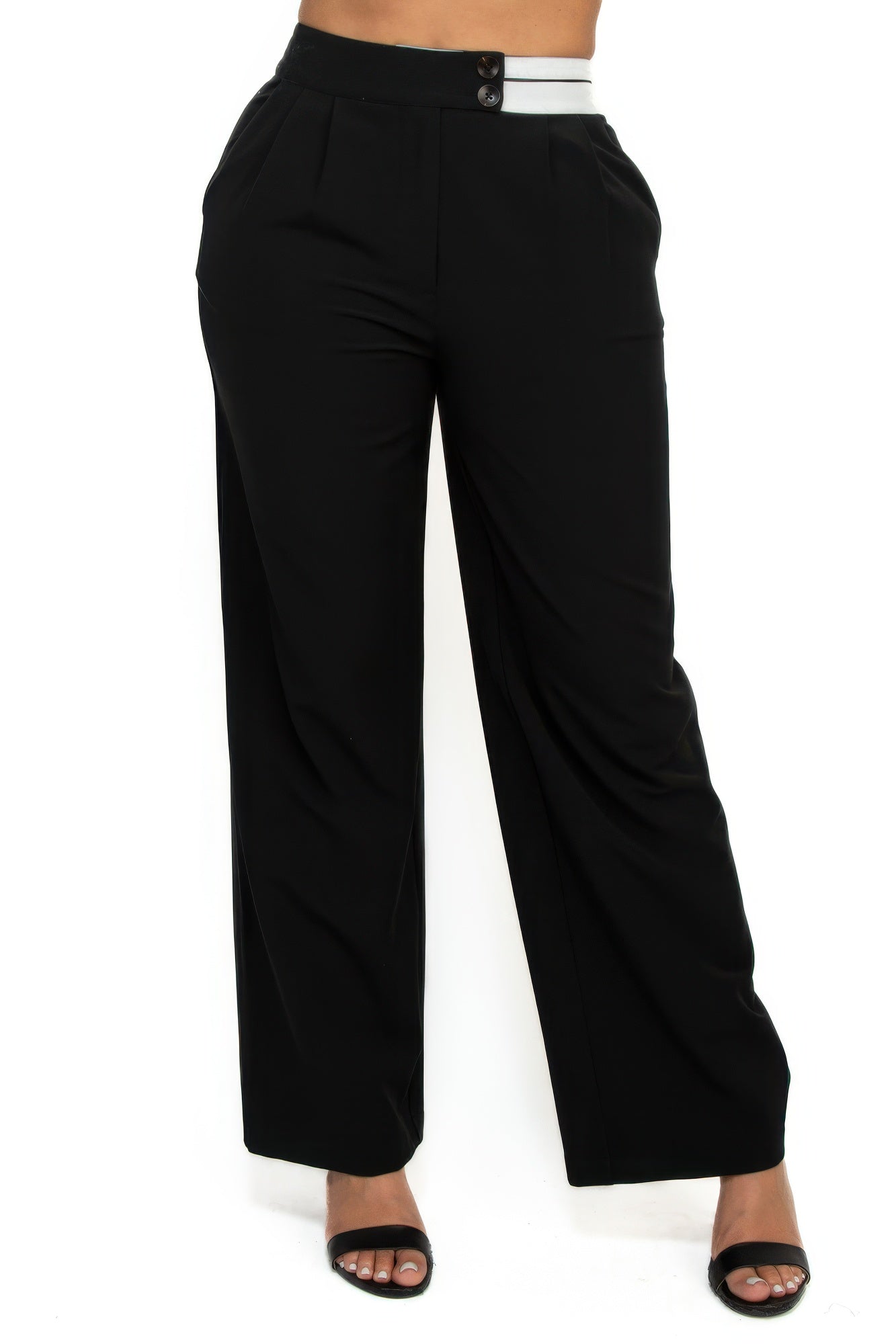 High-rise wide elastic contrast waist pants product image