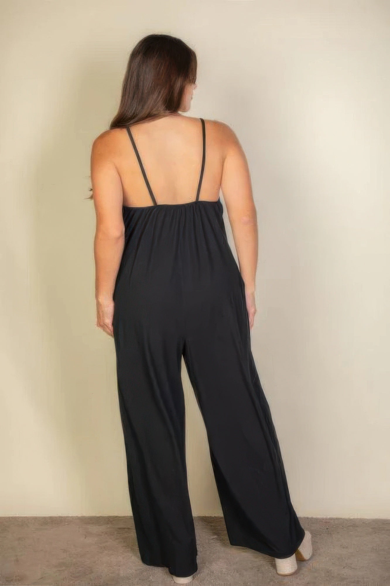 Plus spaghetti strap solid wide jumpsuit product image